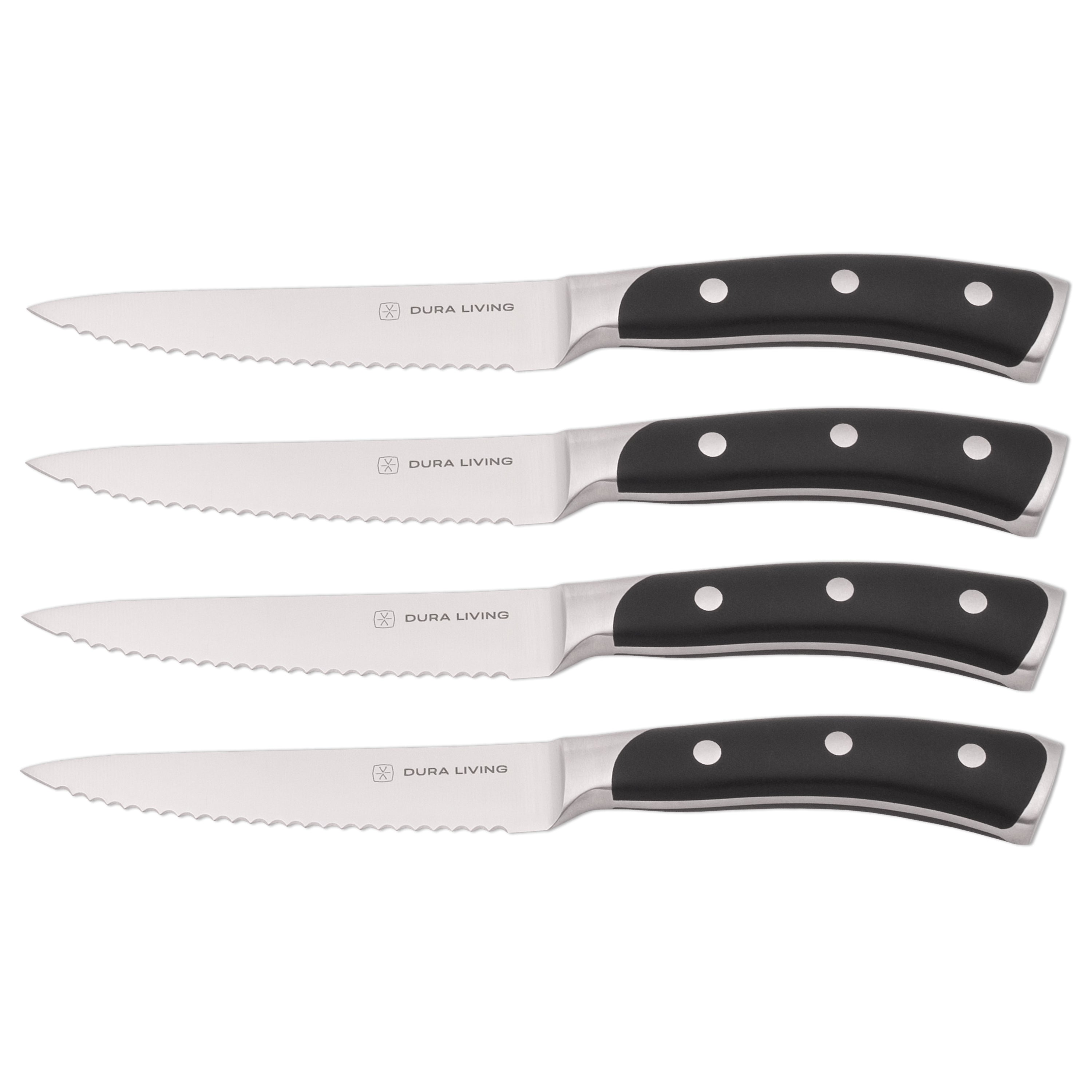 Dura Living EcoCut 4-Piece Steak Knife Set - High Carbon Micro Serrated Stainless Steel Blades, Eco-Friendly Handles - Blue