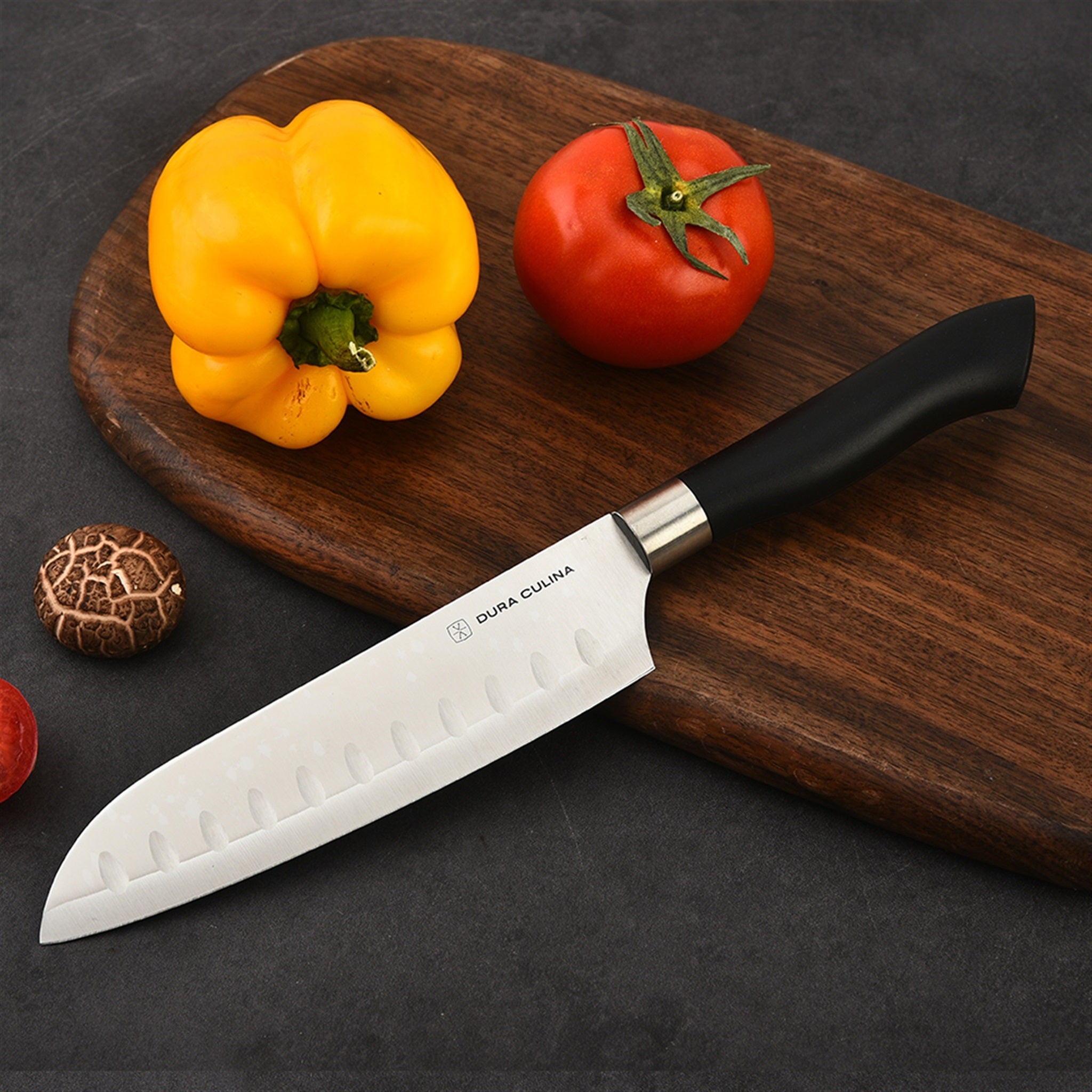 2 Piece Santoku Knife Set with Matching Blade Guards, Black