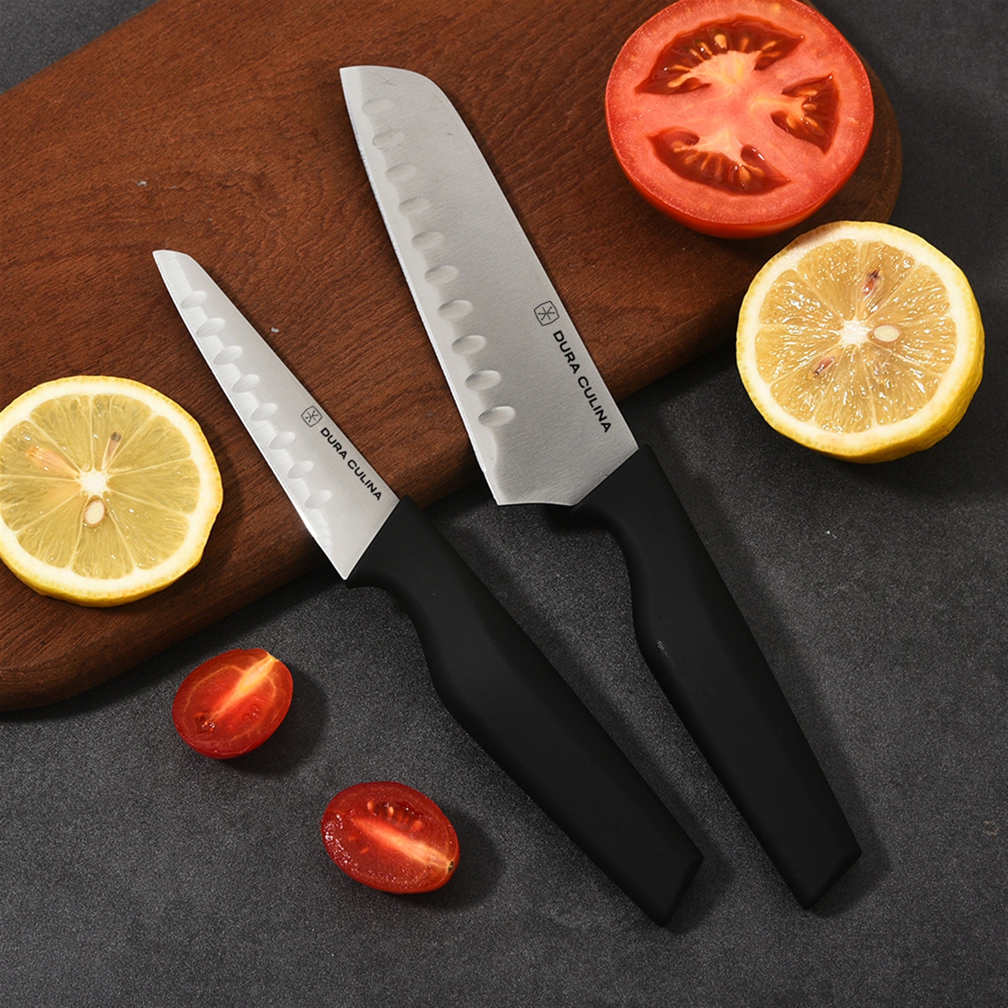 2-Piece Santoku Knife Set - High Carbon Stainless Steel Blades with Ergonomic Handles, Matching Blade Guards, Japanese Style Kitchen Knives