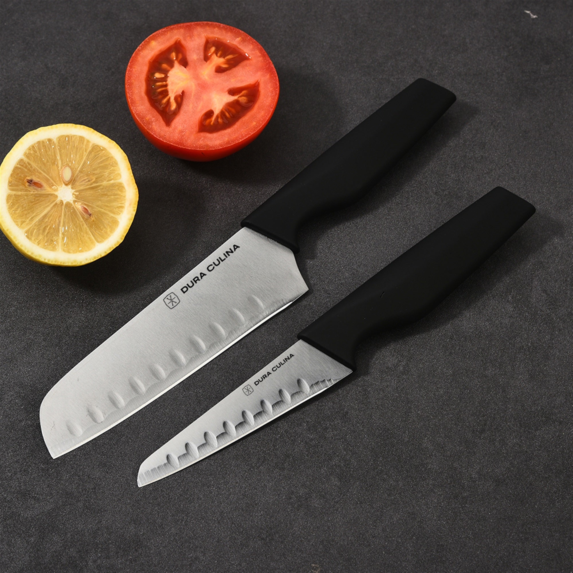 2-Piece Santoku Knife Set - High Carbon Stainless Steel Blades with Ergonomic Handles, Matching Blade Guards, Japanese Style Kitchen Knives