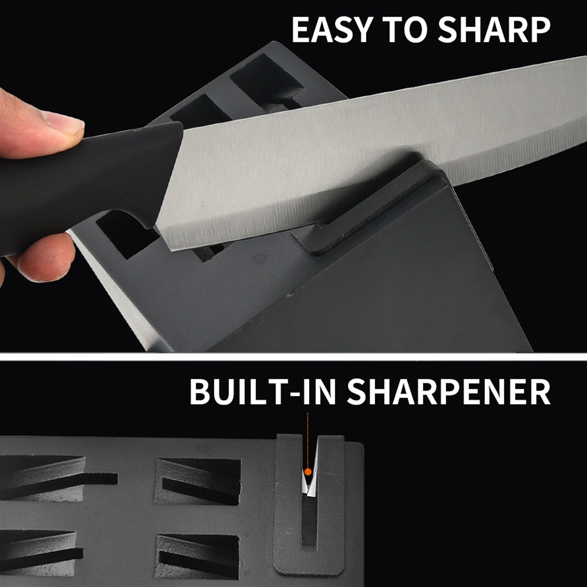 14-Piece Knife Block Set - High Carbon Stainless Steel with Ergonomic Handles, Built-In Sharpener, Black Wood Storage Block