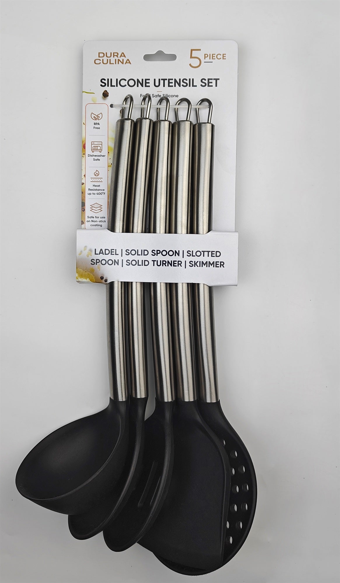 5-Piece Silicone Kitchen Tool Set (Black, s.s Handle)