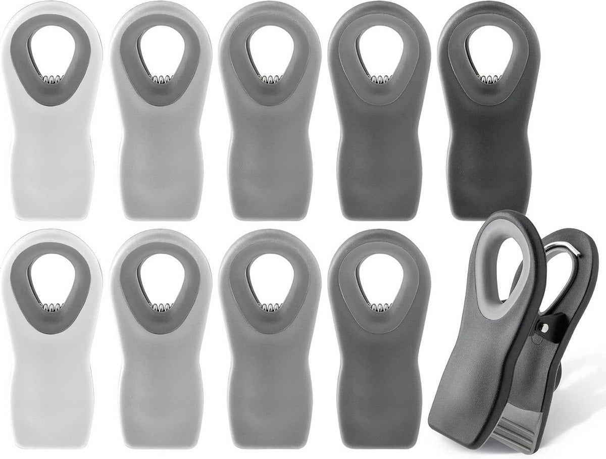 10-Piece Magnetic Bag Clip Set, Greys