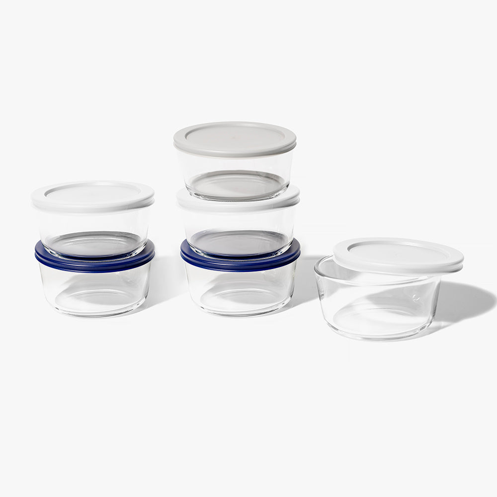 12 Piece (2 Cup / 16oz) Round Glass Food Storage Container Set (6 Containers + 6 Lids) with Bonus Lids