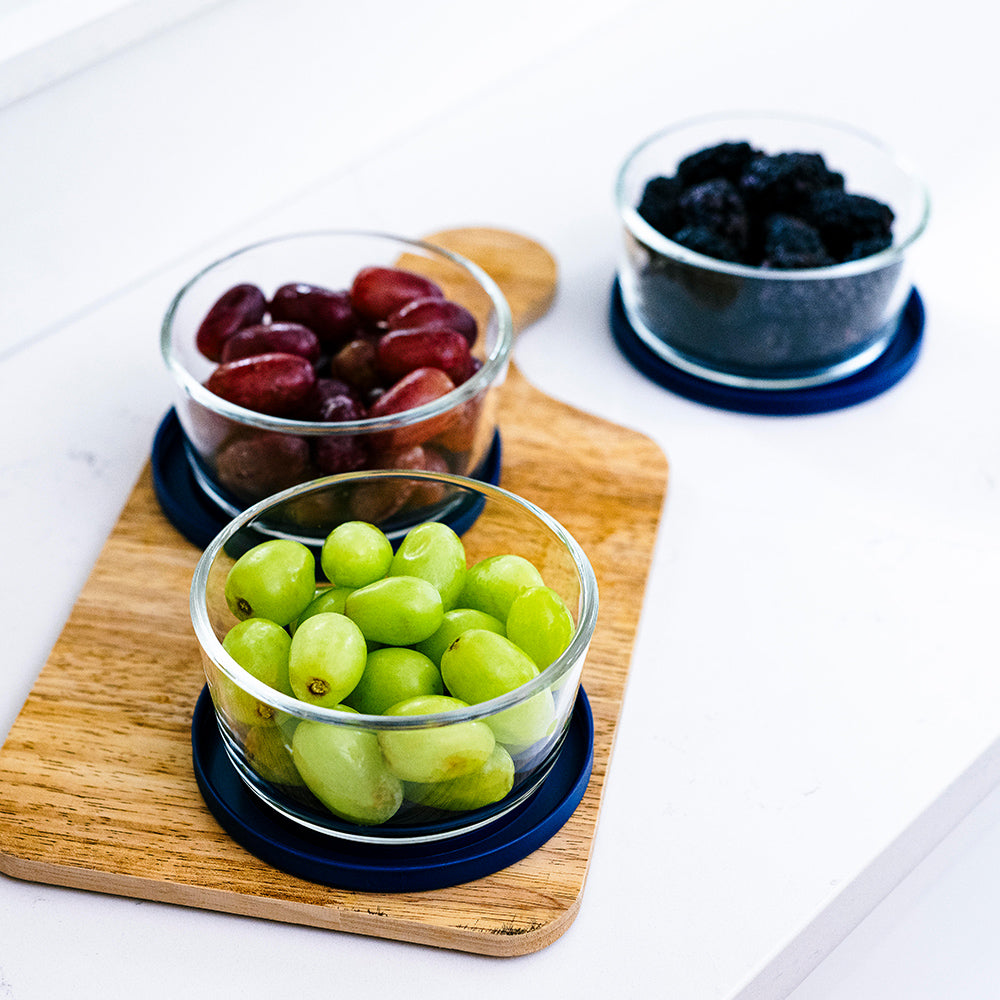 12 Piece (2 Cup / 16oz) Round Glass Food Storage Container Set (6 Containers + 6 Lids) with Bonus Lids