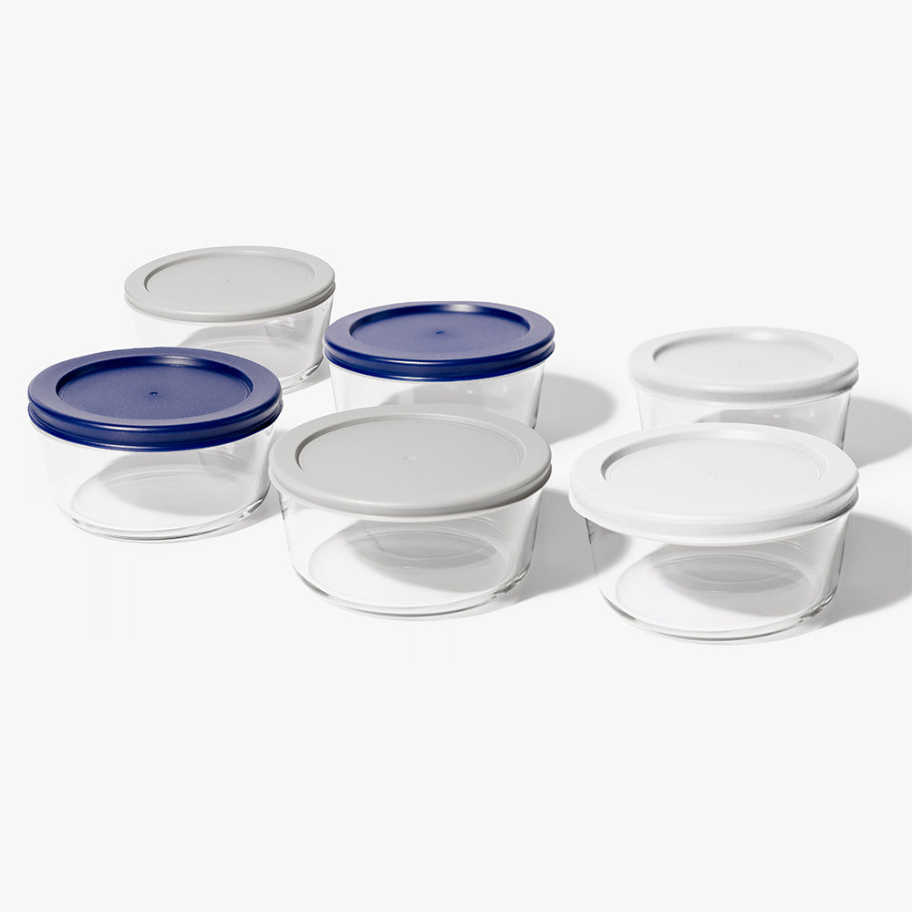 12 Piece (4 Cup / 32oz) Round Glass Food Storage Container Set (6 Containers + 6 Lids) with Bonus Lids