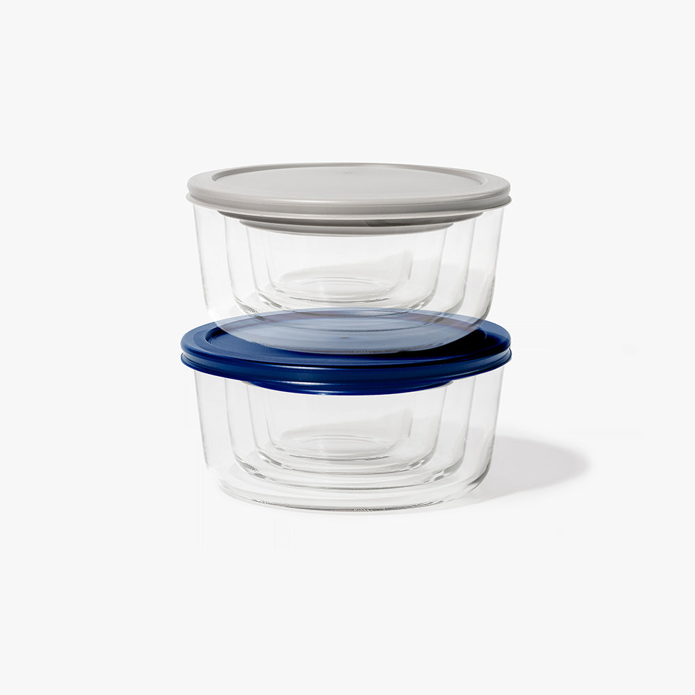 16 Piece Round Nest Space-Saving Glass Storage Container Set (8 Containers + 8 Lids) With Bonus Lids