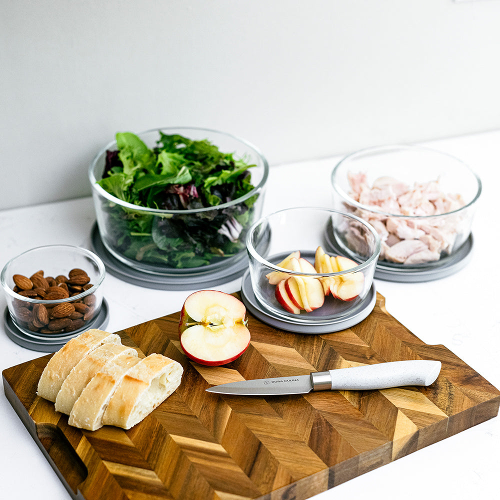 16 Piece Round Nest Space-Saving Glass Storage Container Set (8 Containers + 8 Lids) With Bonus Lids