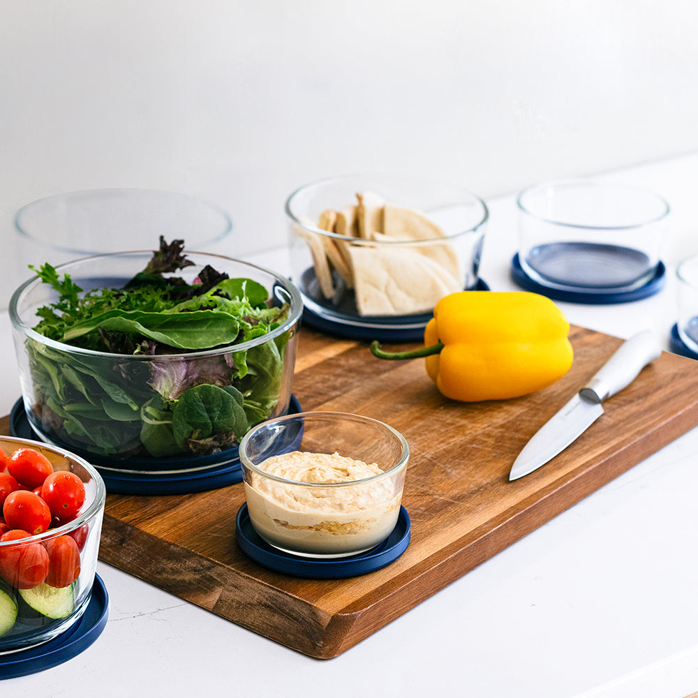 16 Piece Round Nest Space-Saving Glass Storage Container Set (8 Containers + 8 Lids) With Bonus Lids