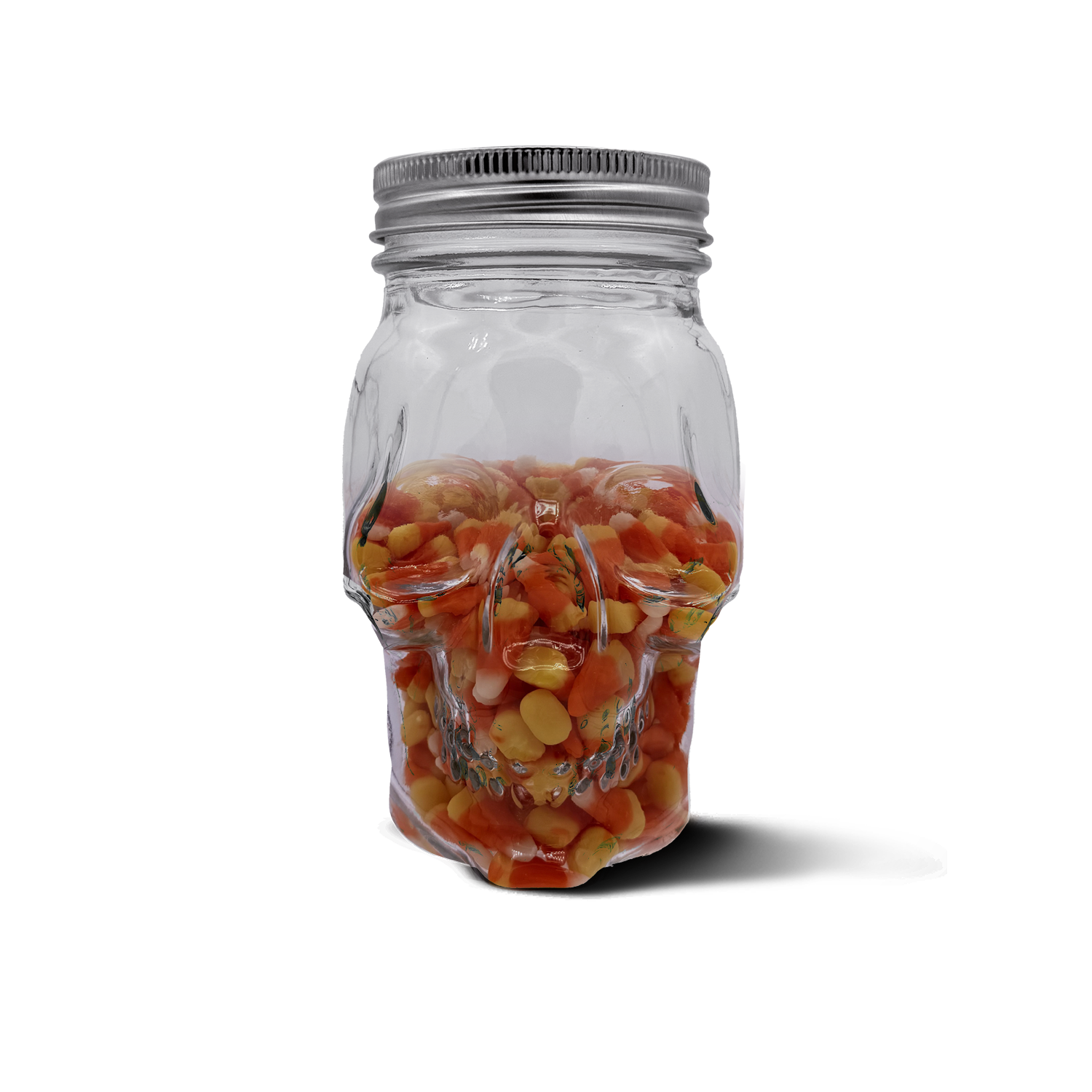 Skull Mason Jar with Lid, 4-Piece Set (2 skull Mason Jars & 2 Lids) 16oz, Clear