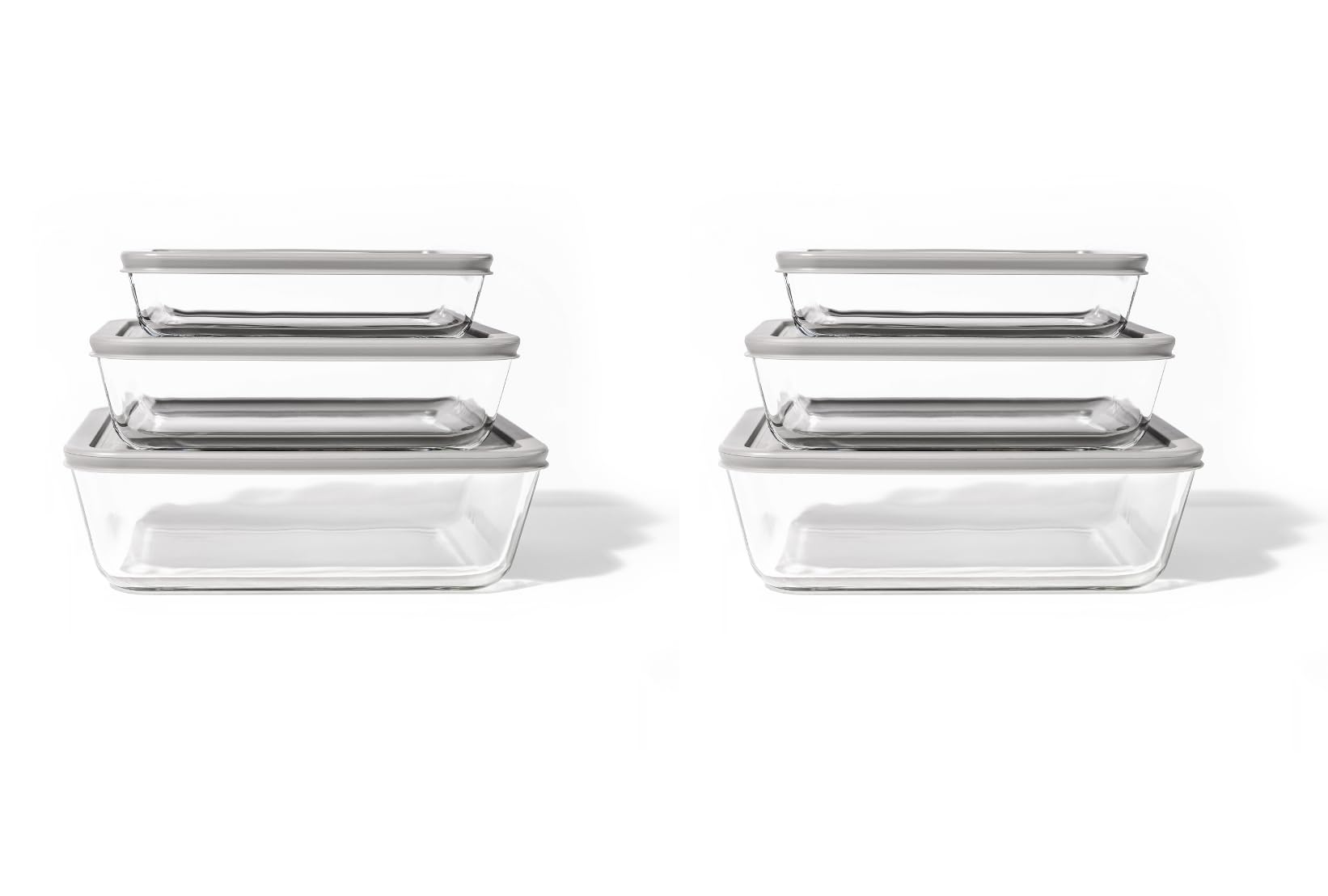 Glass Food Storage Containers - 12 Piece (6 Containers + 6 Lids) Rectangular Nesting Space-Saving Set