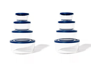 Glass Food Storage Containers - 16 Piece (8 Containers + 8 Lids) Round Nesting Space-Saving Set