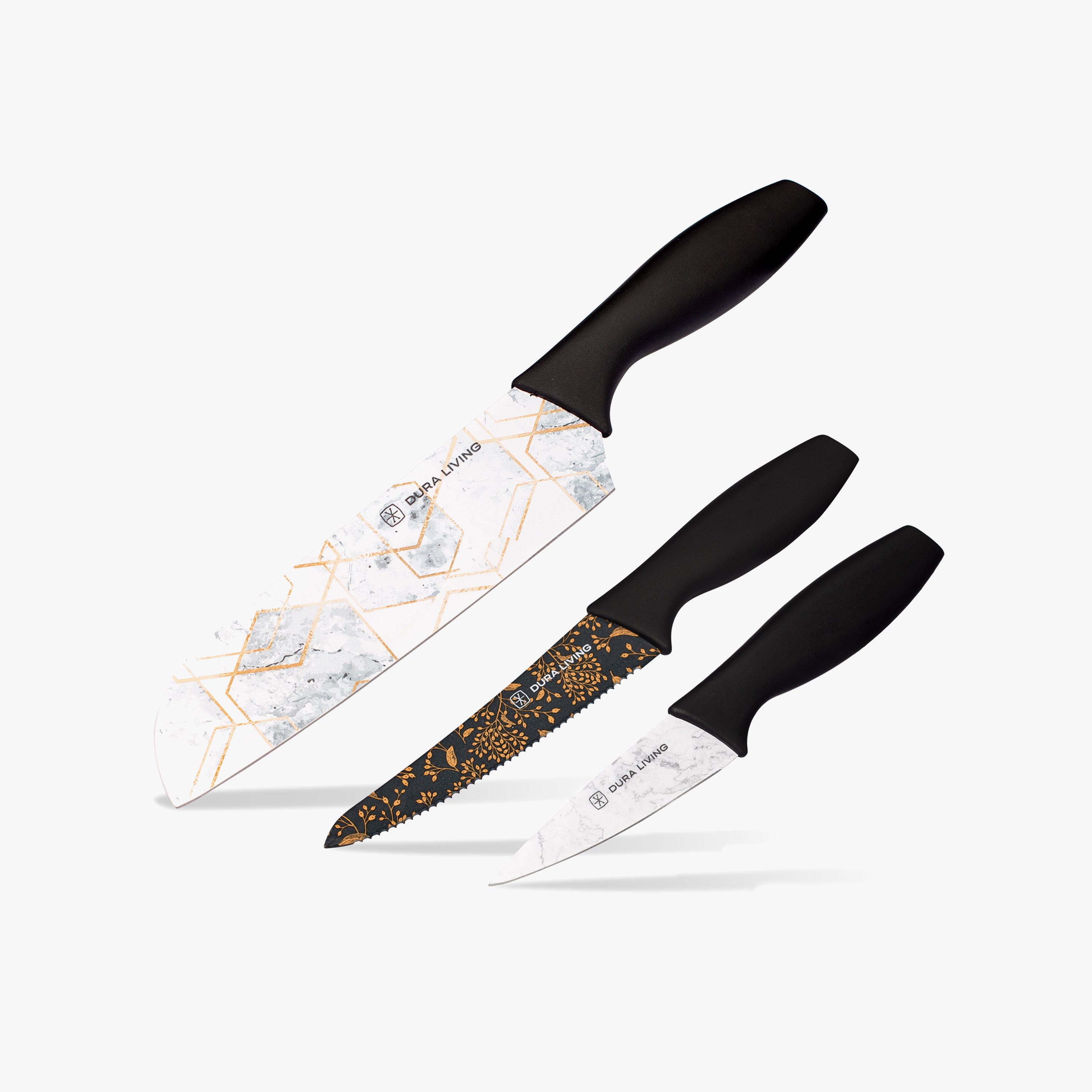 3-Piece Printed Kitchen Knife Set-Marble