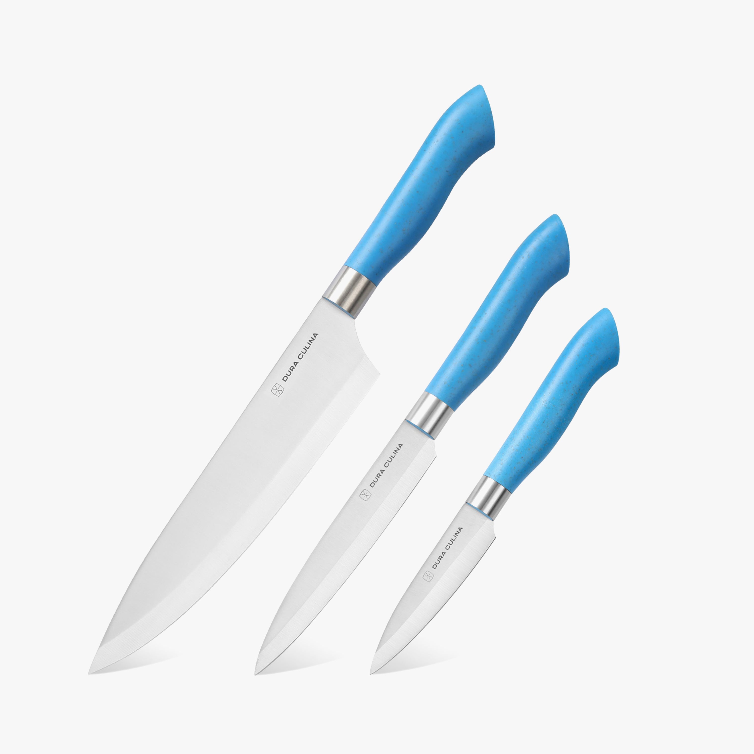 EcoCut 3 Piece Kitchen Knife Set With Blade Guards, Blue