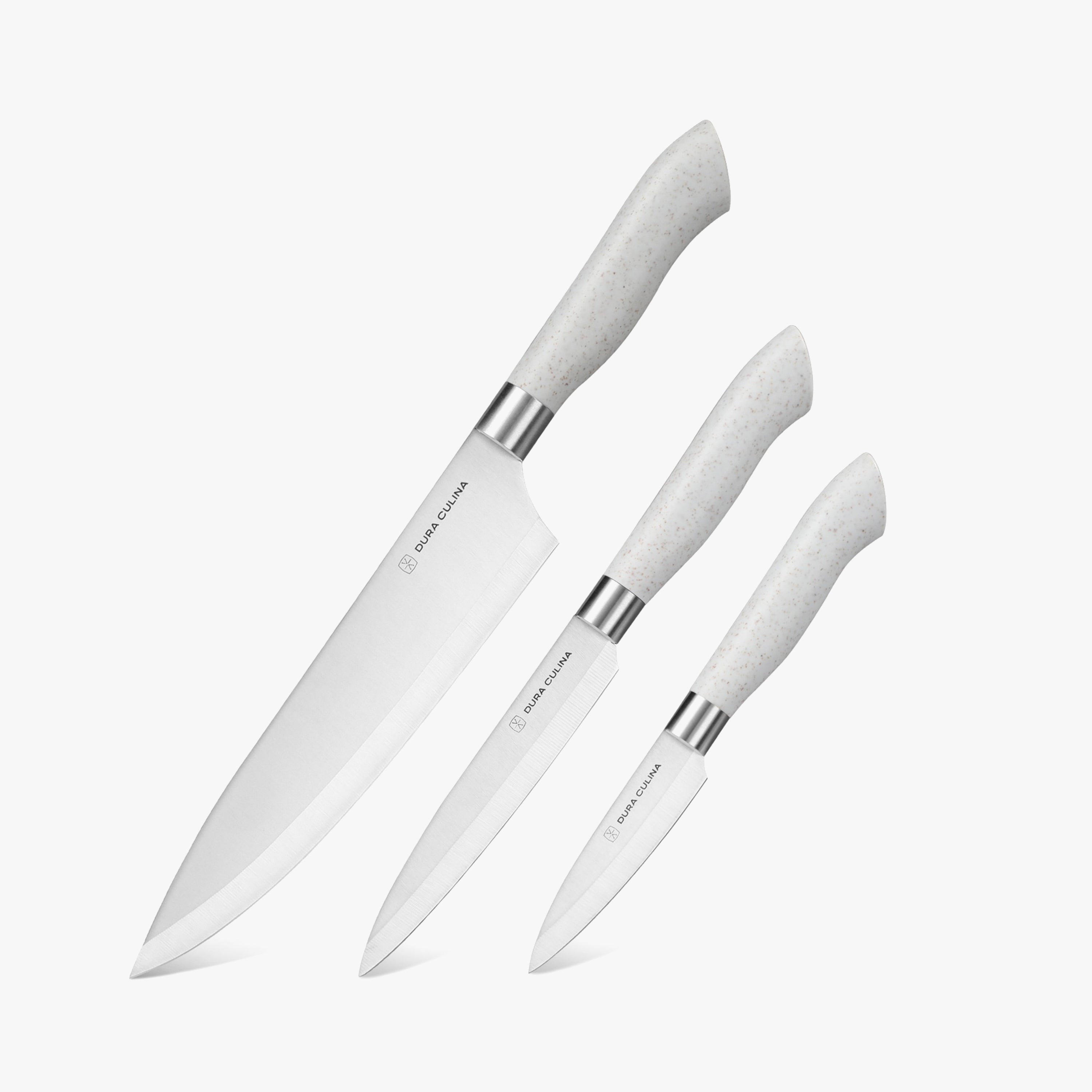 EcoCut 3 Piece Kitchen Knife Set With Blade Guards, Grey