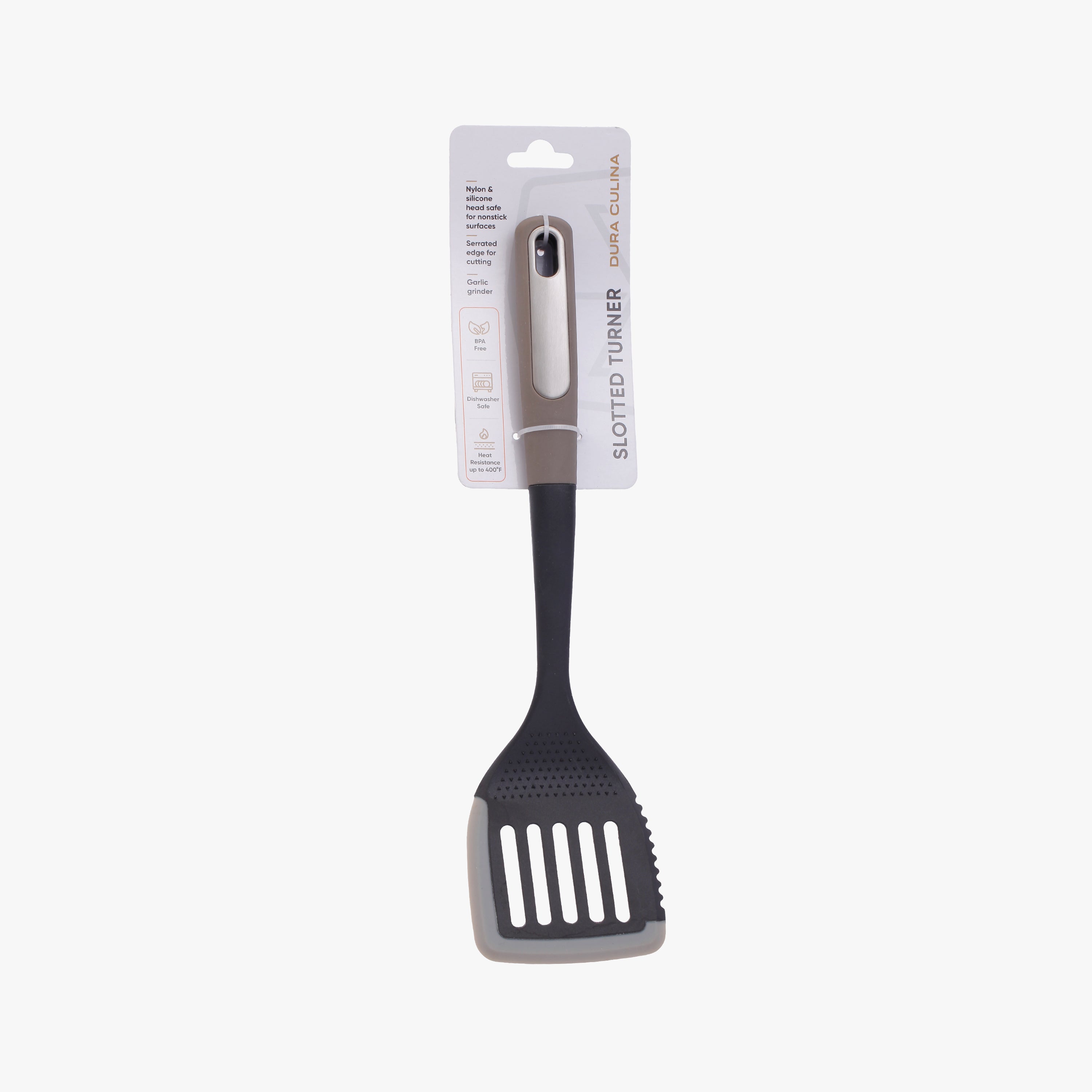 Silicone Scratch and Heat Resistance Edge Slotted Turner, Grey