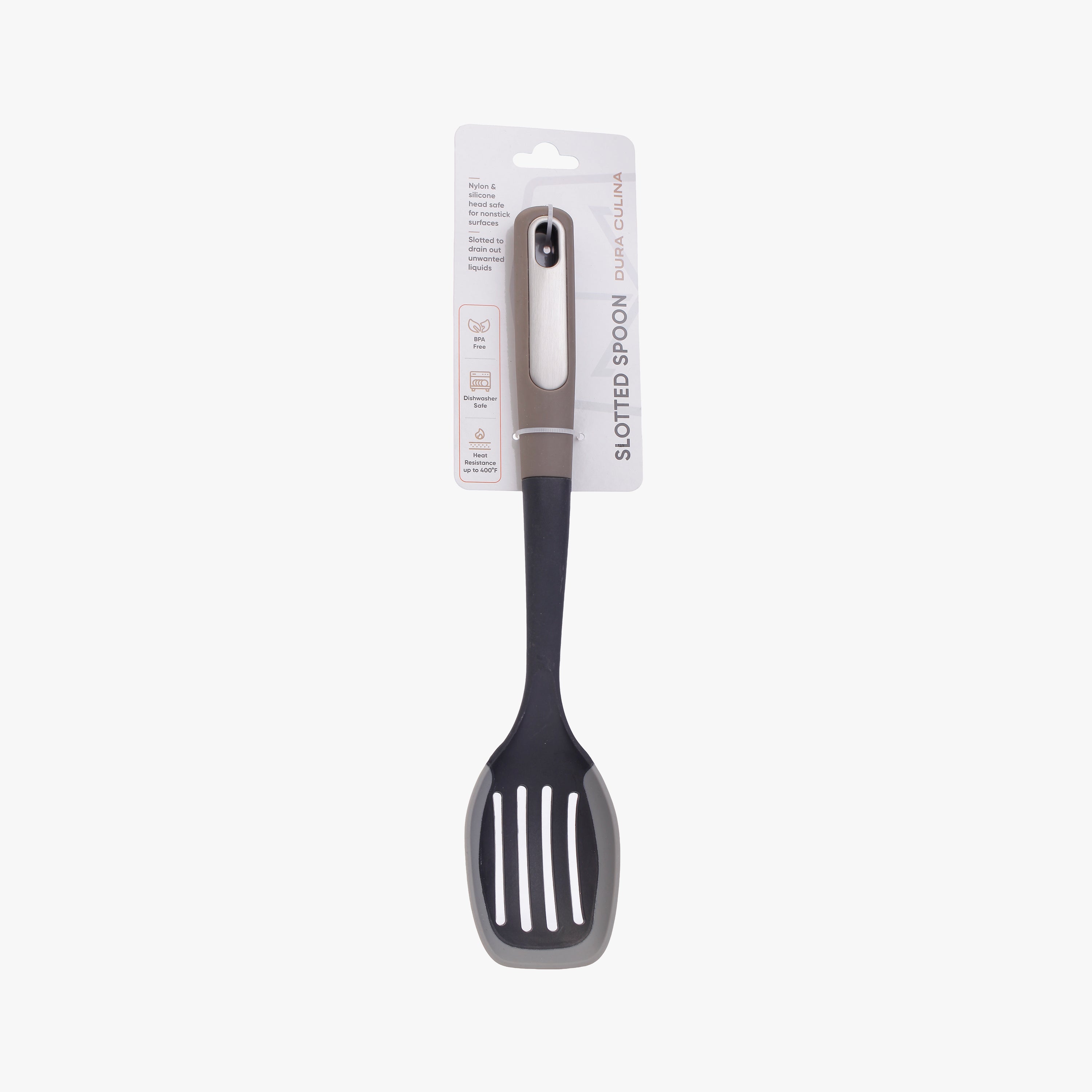 Silicone Scratch and Heat Resistance Edge Slotted Spoon, Grey