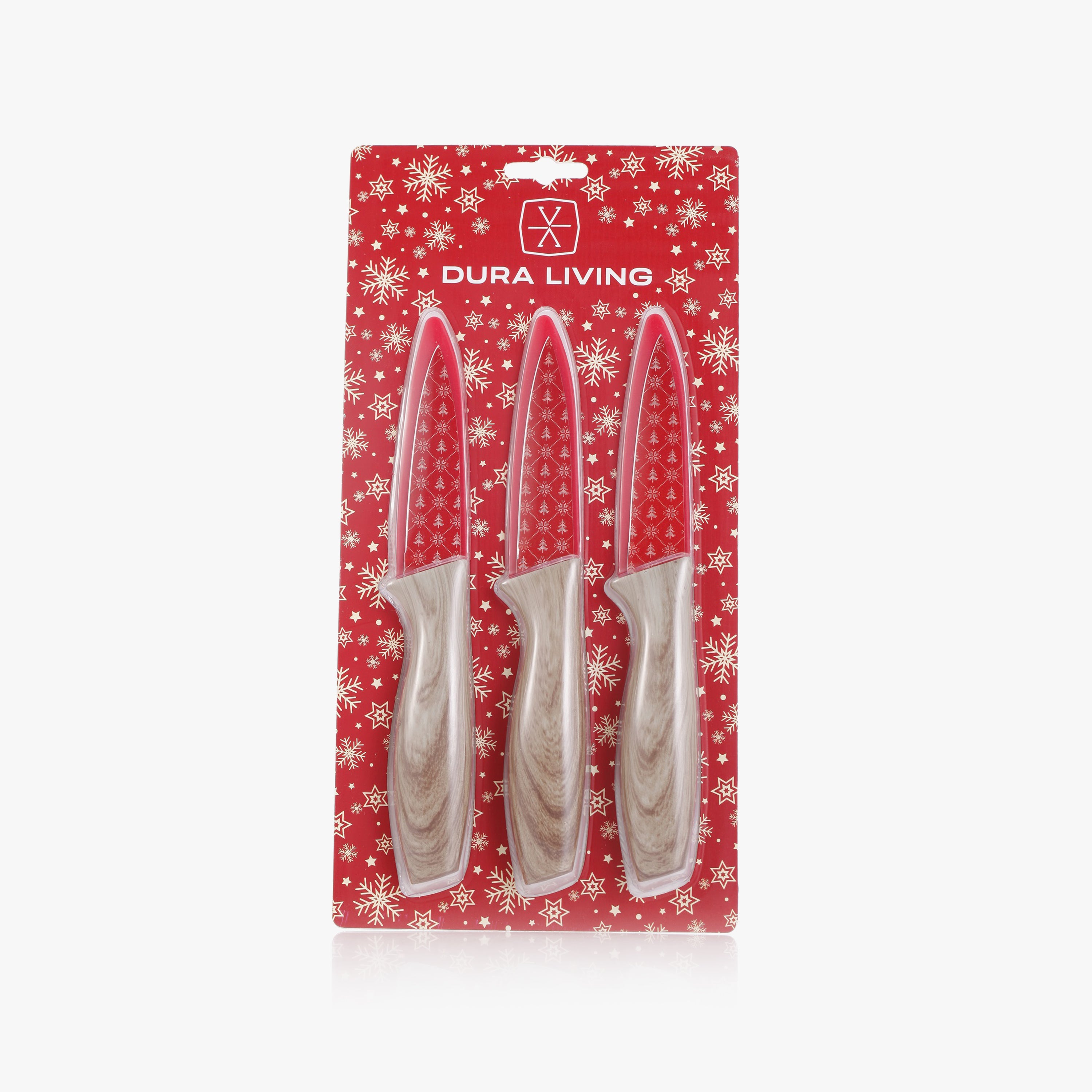 3-Piece Festive Holiday Paring Knife Set with Blade Guards, Snow Flakes