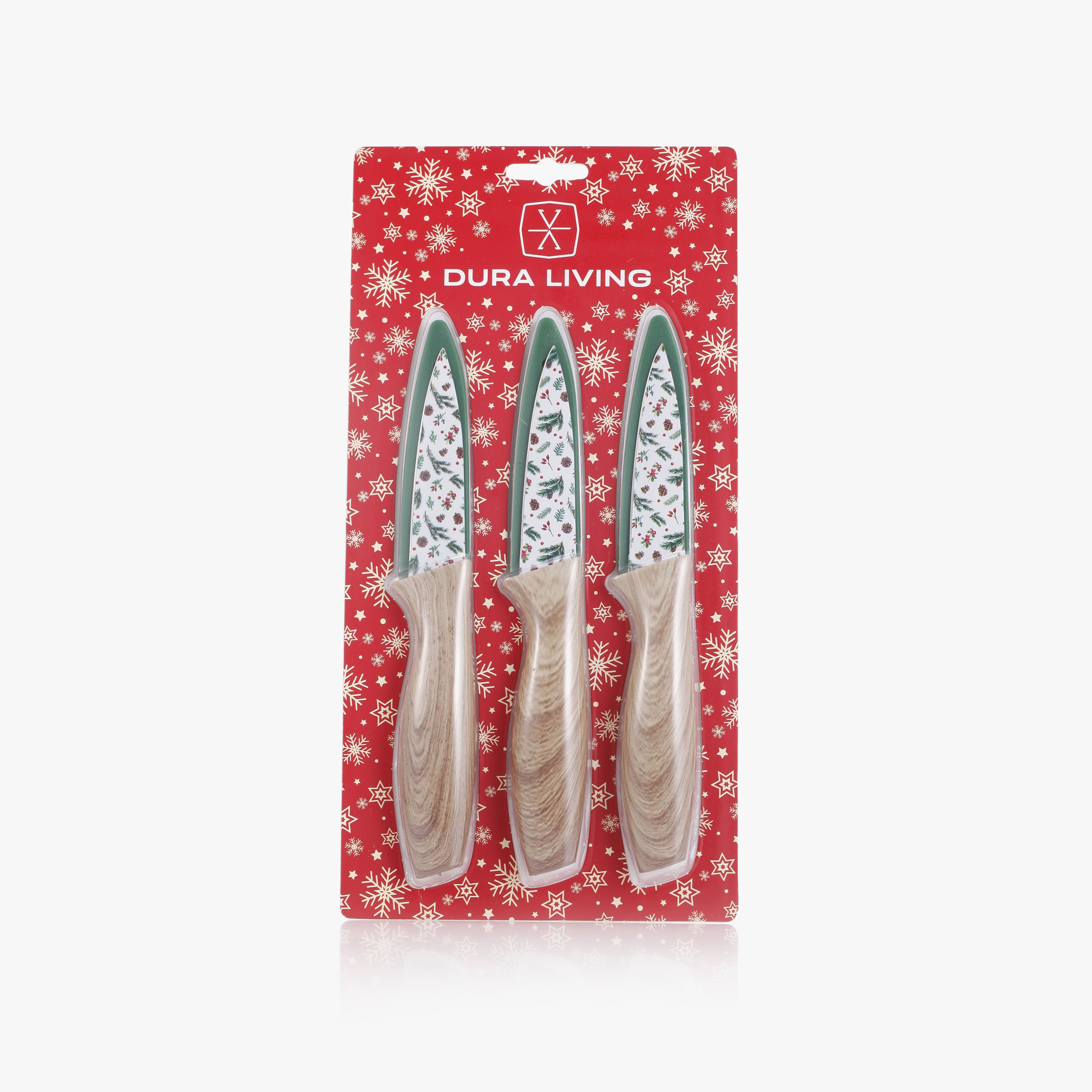 3-Piece Festive Holiday Paring Knife Set with Blade Guards, Jingle Bells