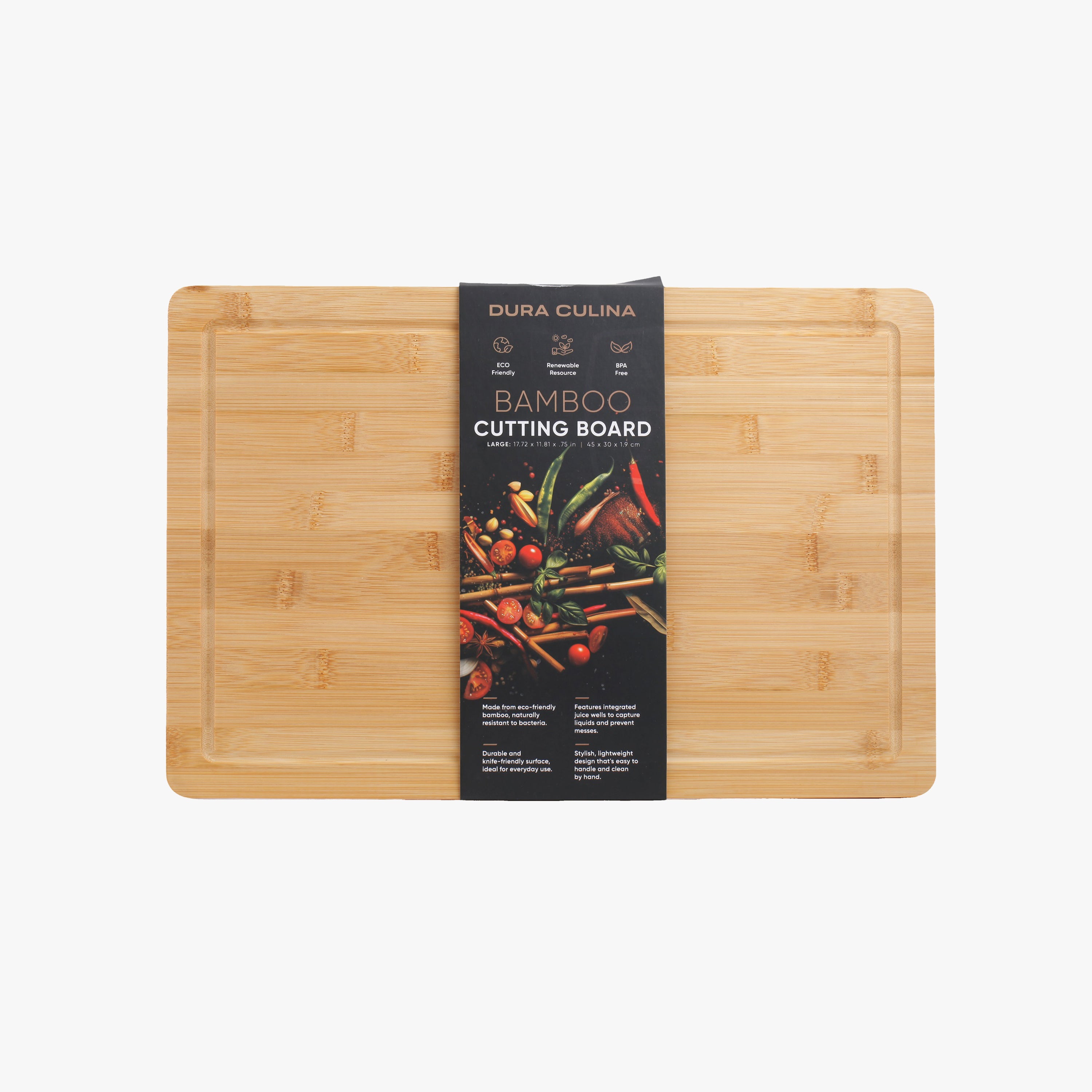 Bamboo Wood Cutting Board: Large – (17.72” x 11.81”)  Durable, Eco-Friendly Chopping Board