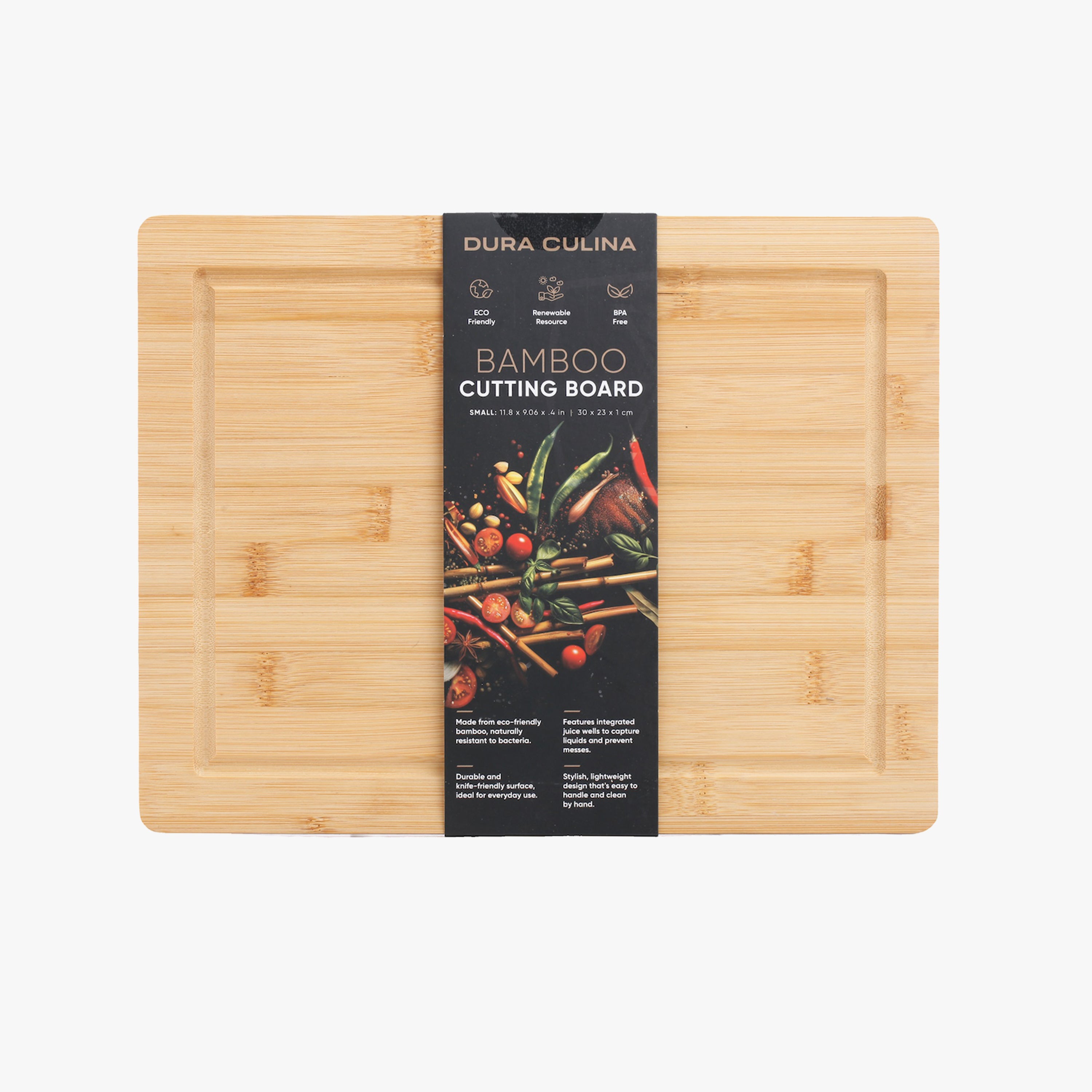 Bamboo Wood Cutting Board: Small – (11.81” x 9.06”) Durable, Eco-Friendly Chopping Board