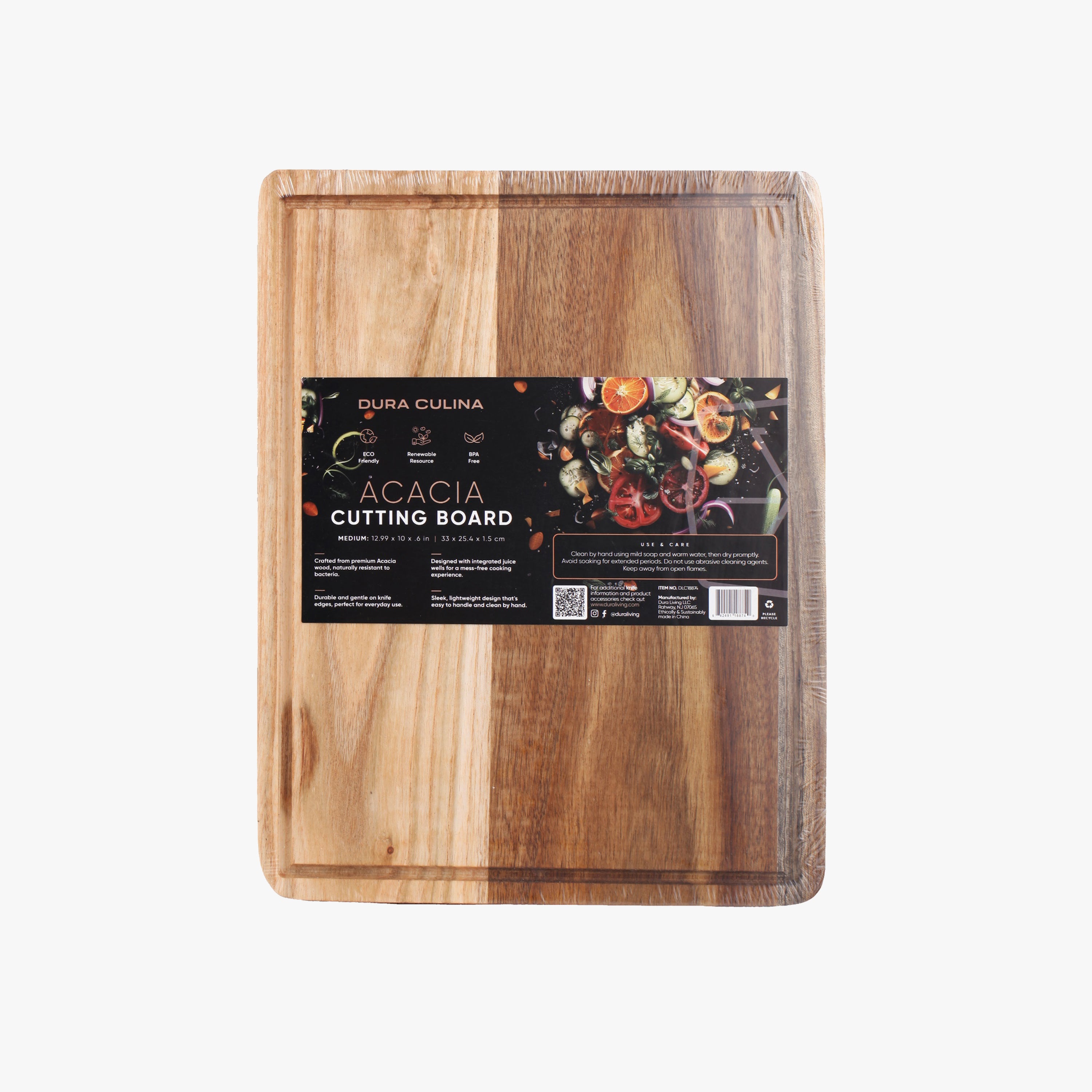 Acacia Wood Cutting Board: Medium – (13” x 10”) Durable, Eco-Friendly Chopping Board