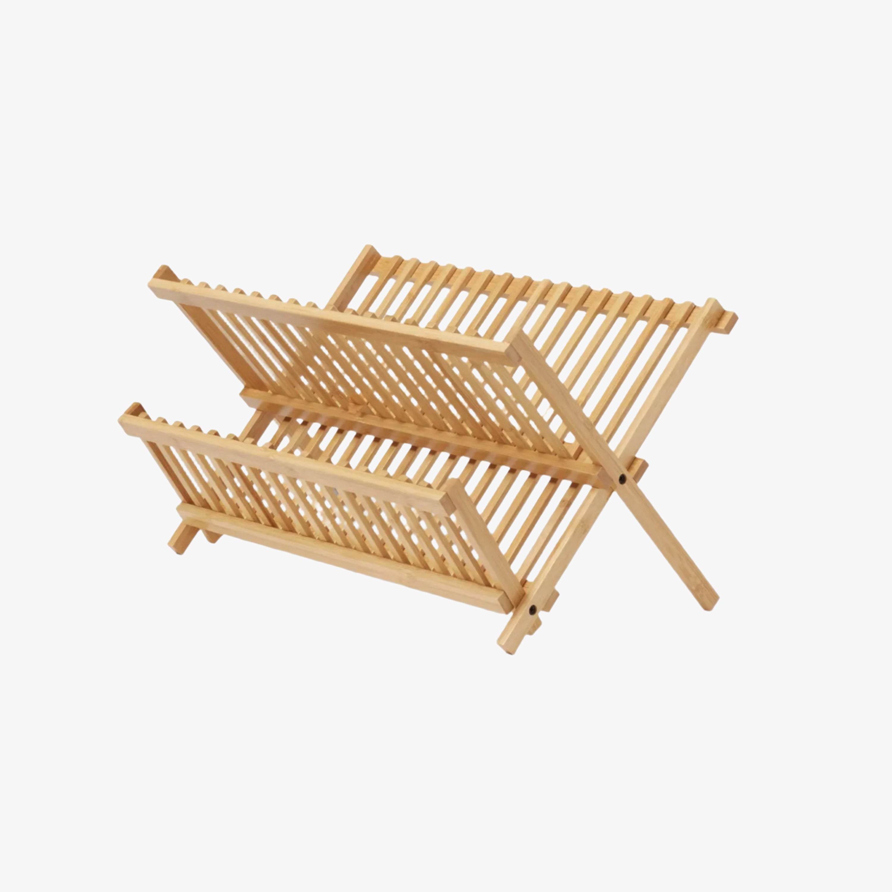 Bamboo Dish Drying Rack - 2-Tier Foldable Dish Rack for Kitchen Counter