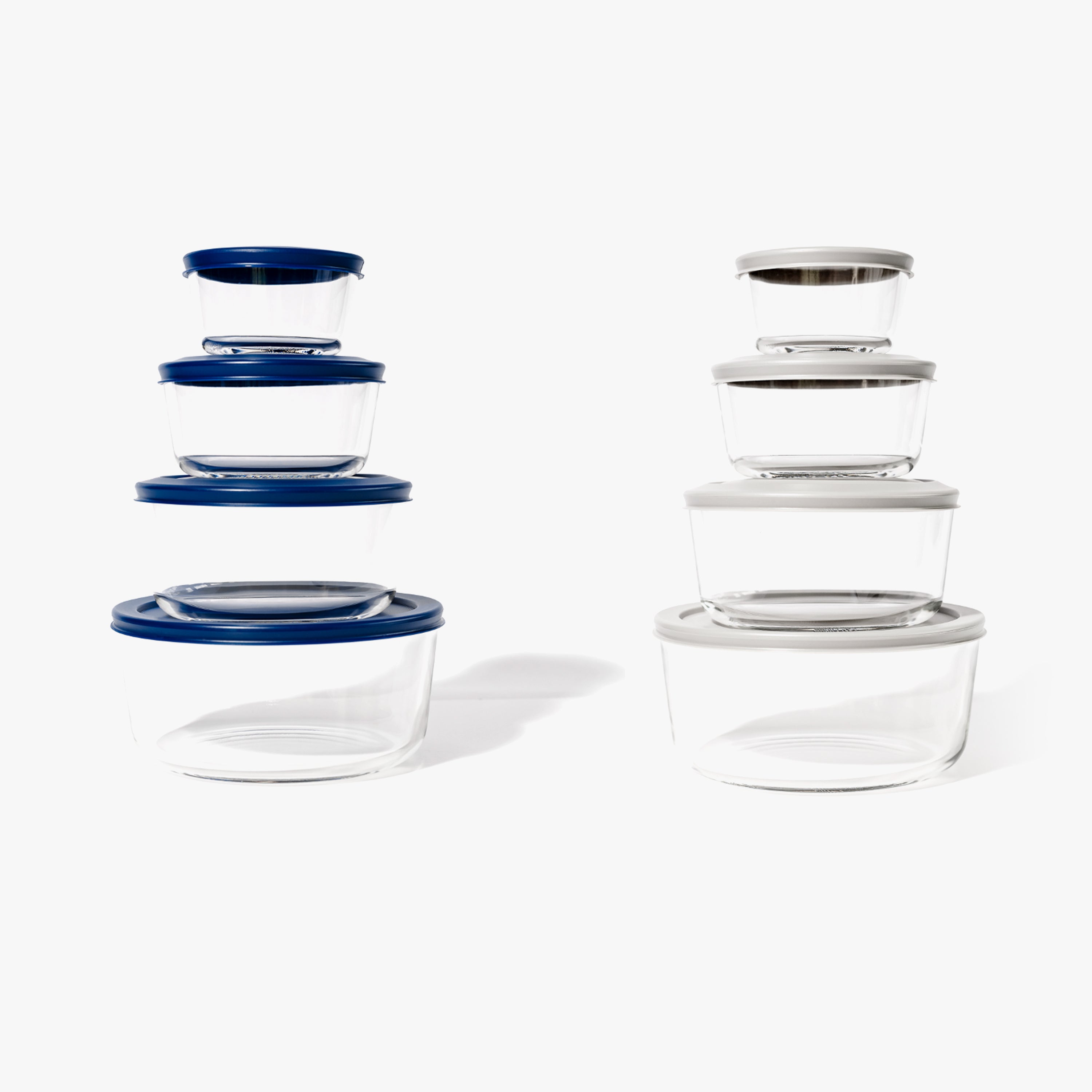 Glass Food Storage Containers - 16 Piece (8 Containers + 8 Lids) Round Nesting Space-Saving Set