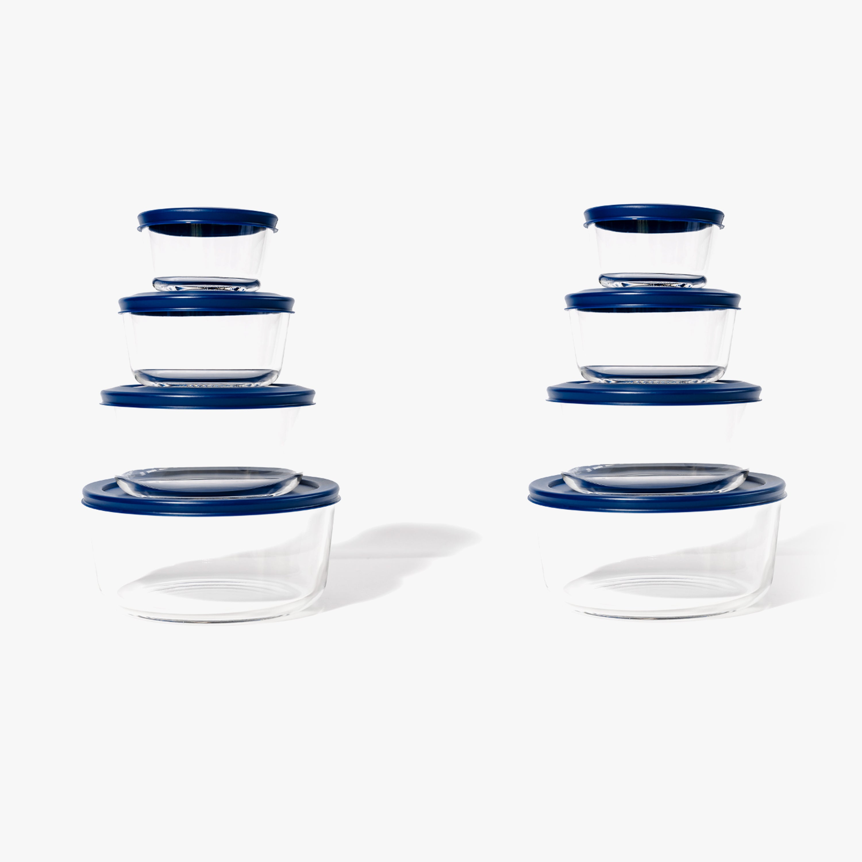 Glass Food Storage Containers - 16 Piece (8 Containers + 8 Lids) Round Nesting Space-Saving Set