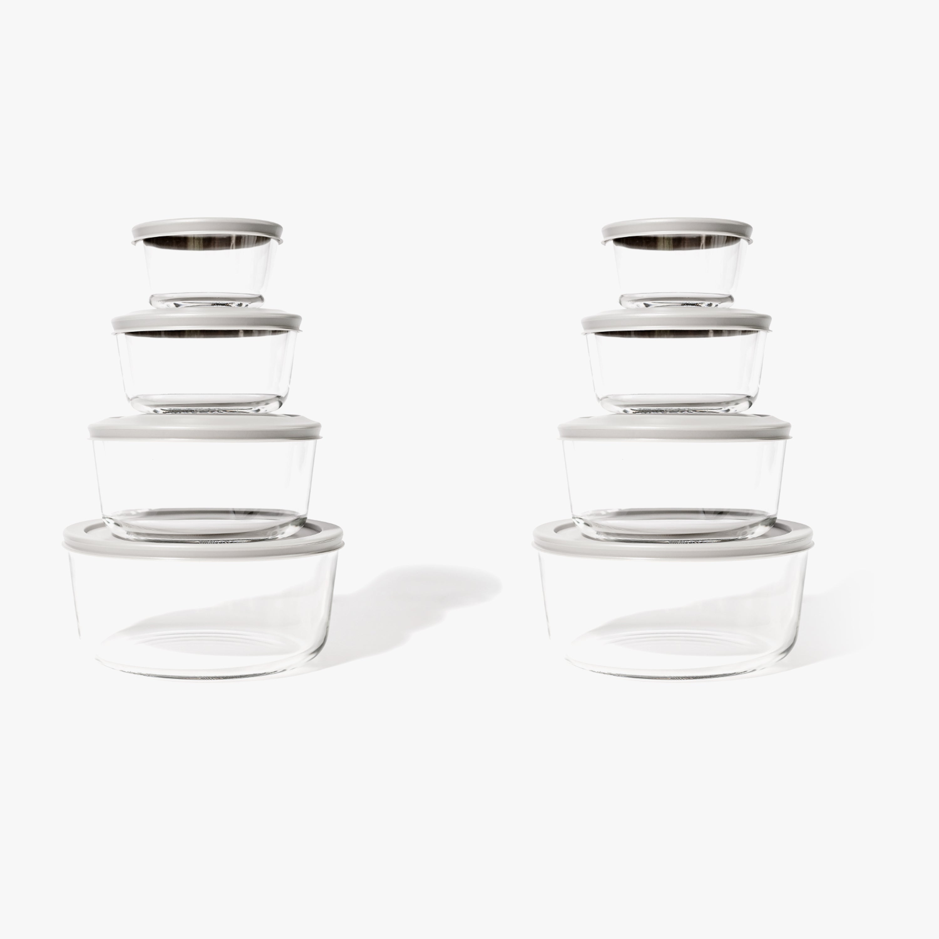 Glass Food Storage Containers - 16 Piece (8 Containers + 8 Lids) Round Nesting Space-Saving Set