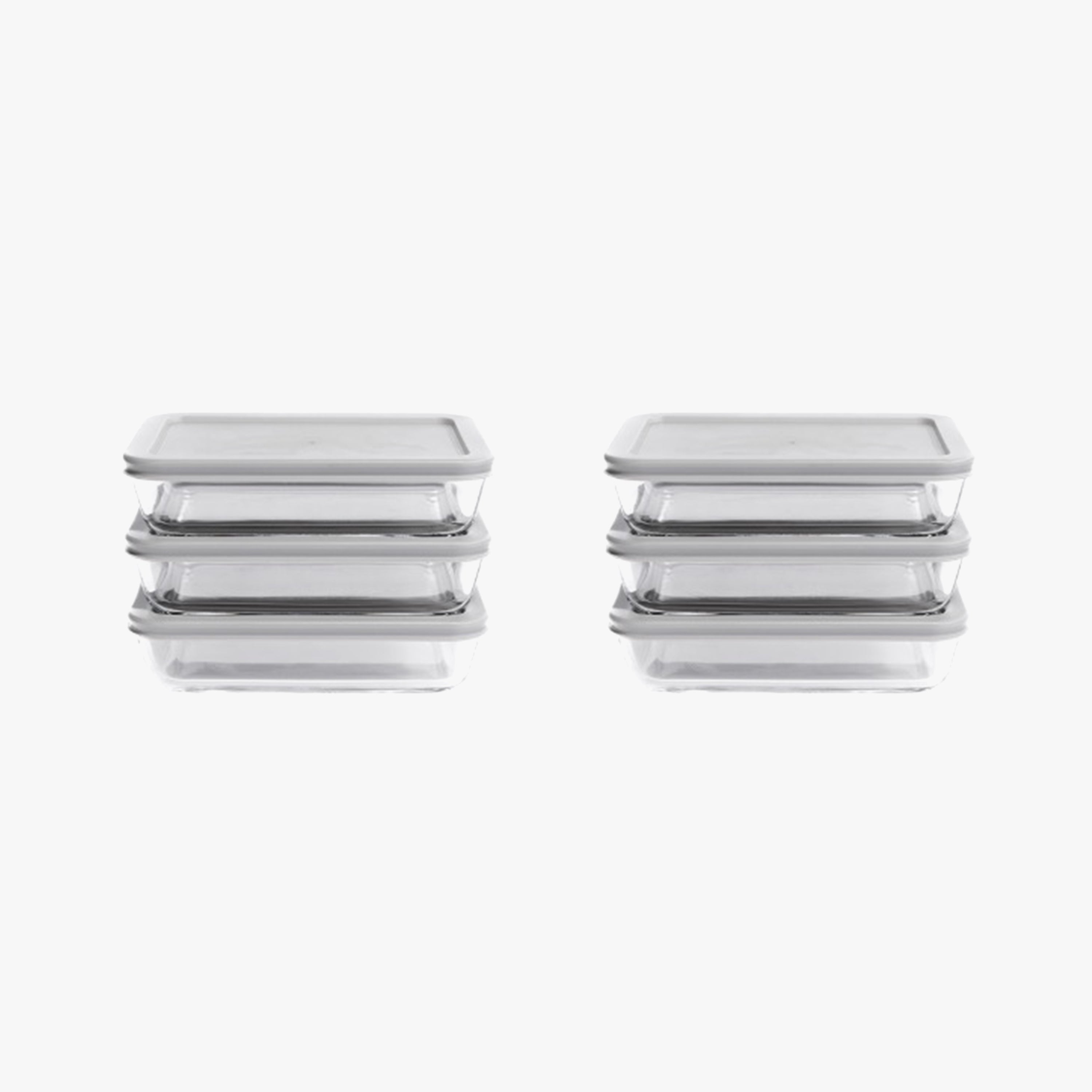 Glass Food Storage Containers - 12 Piece (6 Containers + 6 Lids) Rectangular Nesting Space-Saving Set