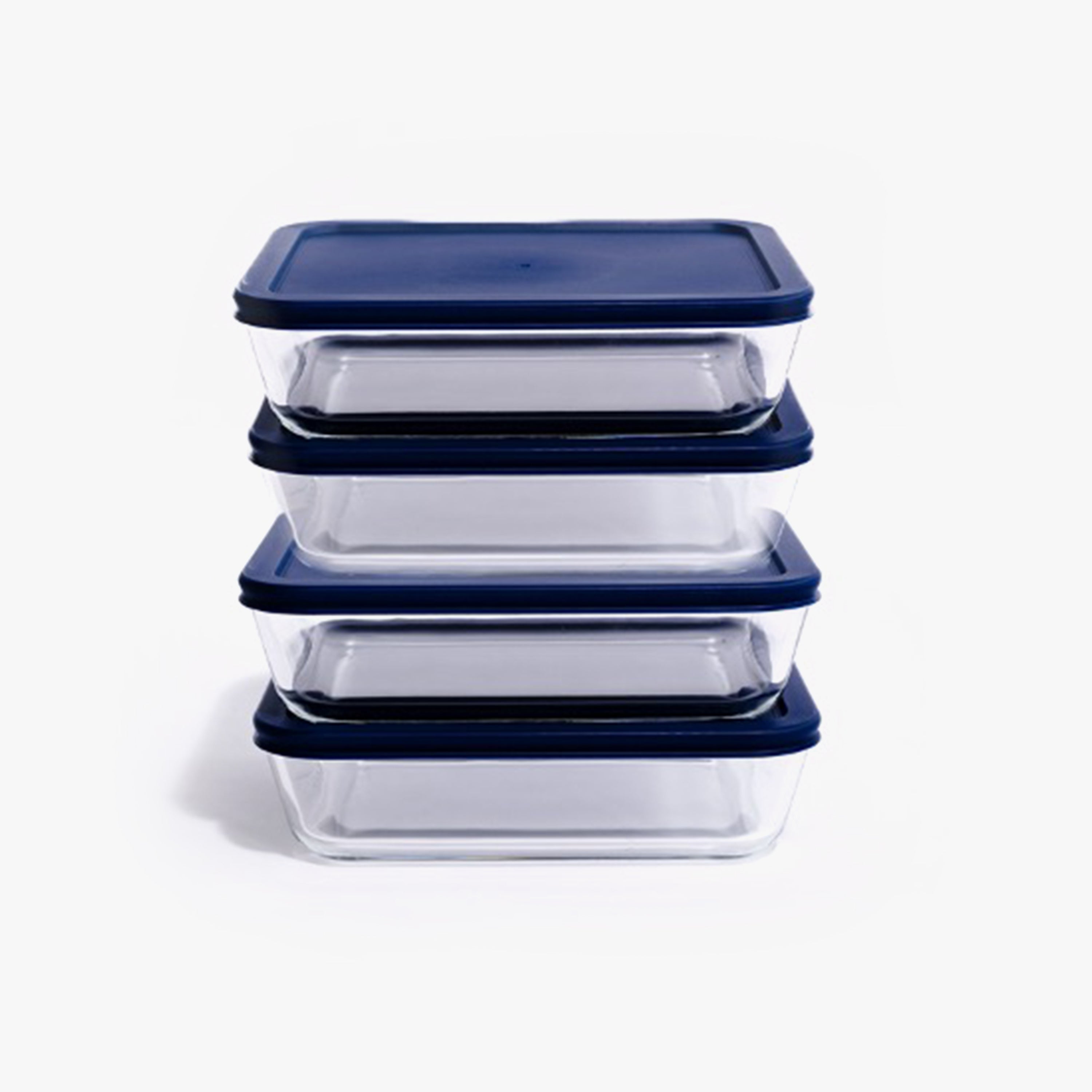 Glass Food Storage Containers - 8 Piece 6.55 Cup (4 Containers + 4 Lids) Rectangular Set
