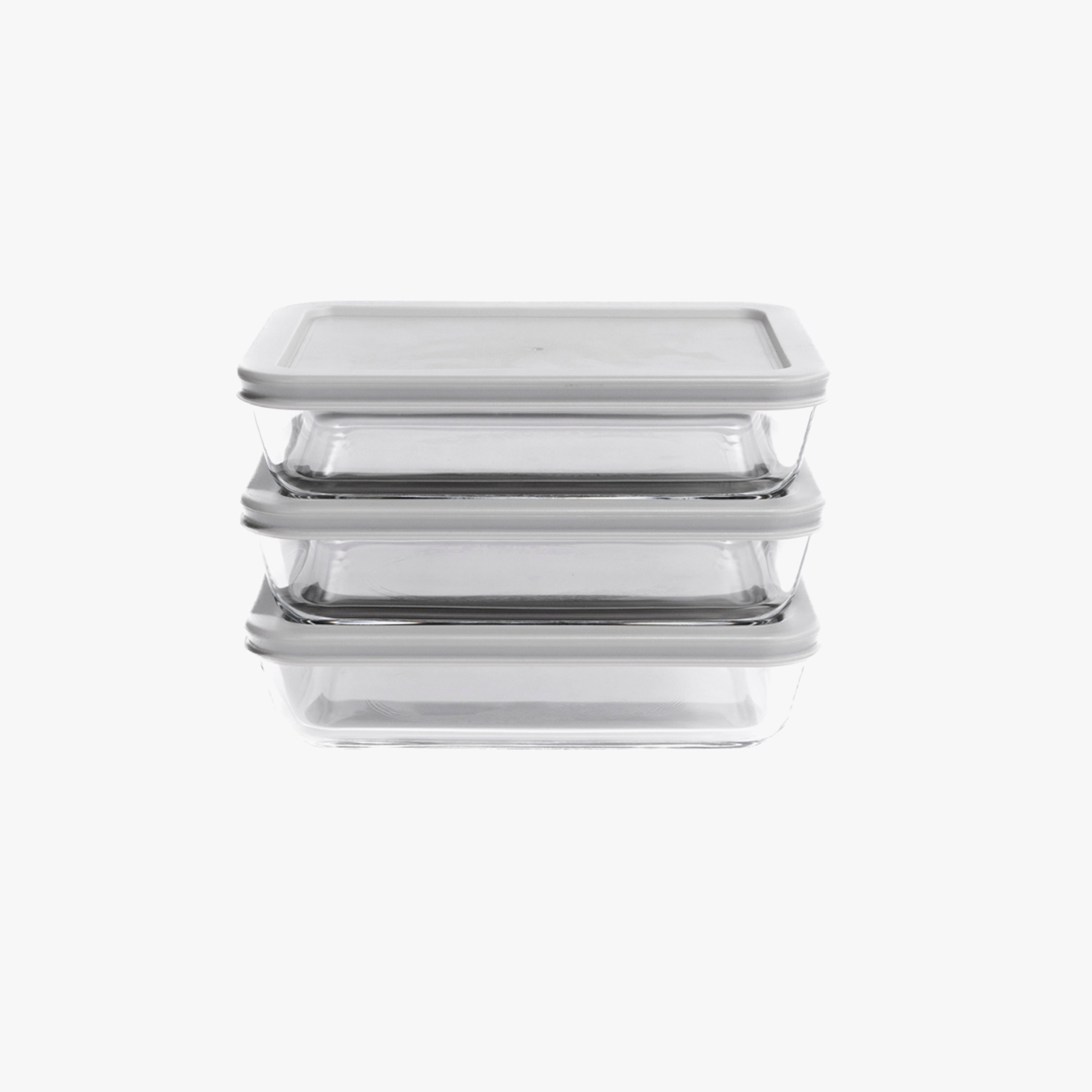 Glass Food Storage Containers - 6 Piece 3 Cup (3 Containers + 3 Lids) Rectangular Set