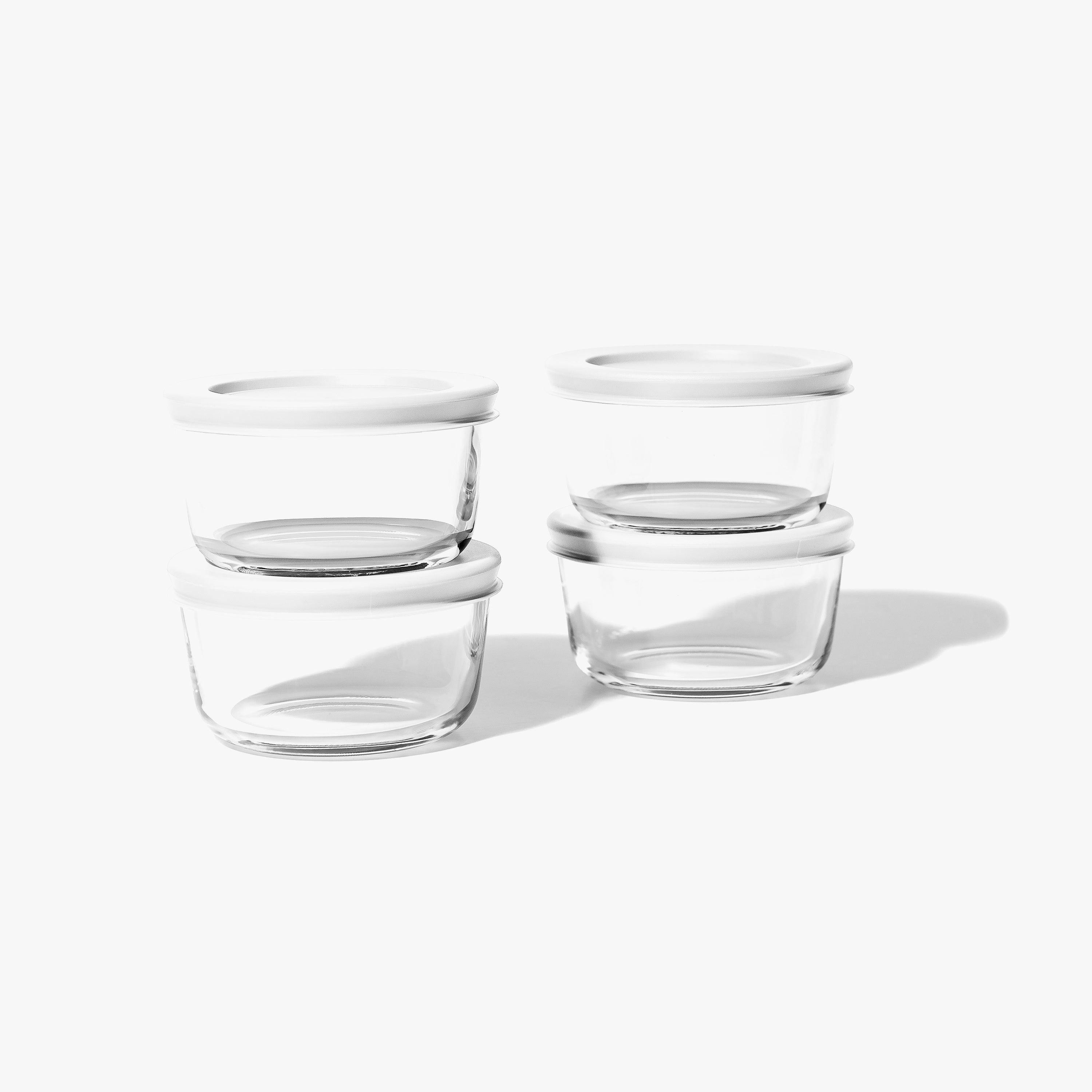 Glass Food Storage Containers - 8 Piece 1 Cup Set (4 Containers + 4 Lids), White