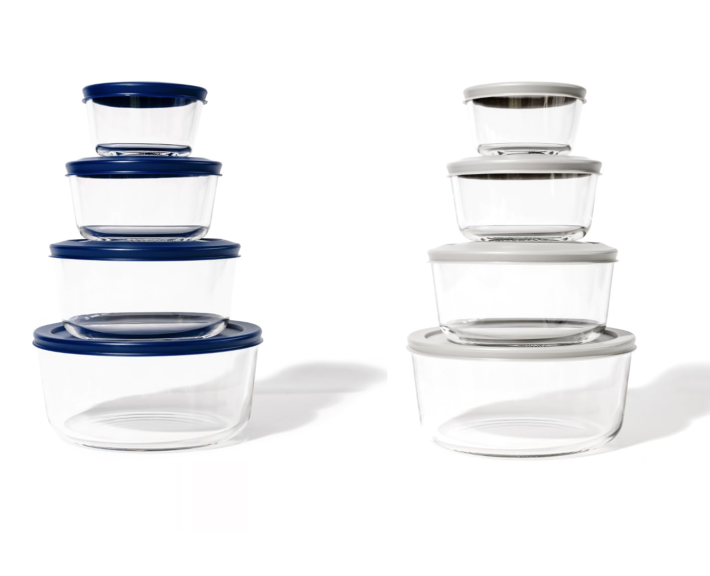 Glass Food Storage Containers - 16 Piece (8 Containers + 8 Lids) Round Nesting Space-Saving Set