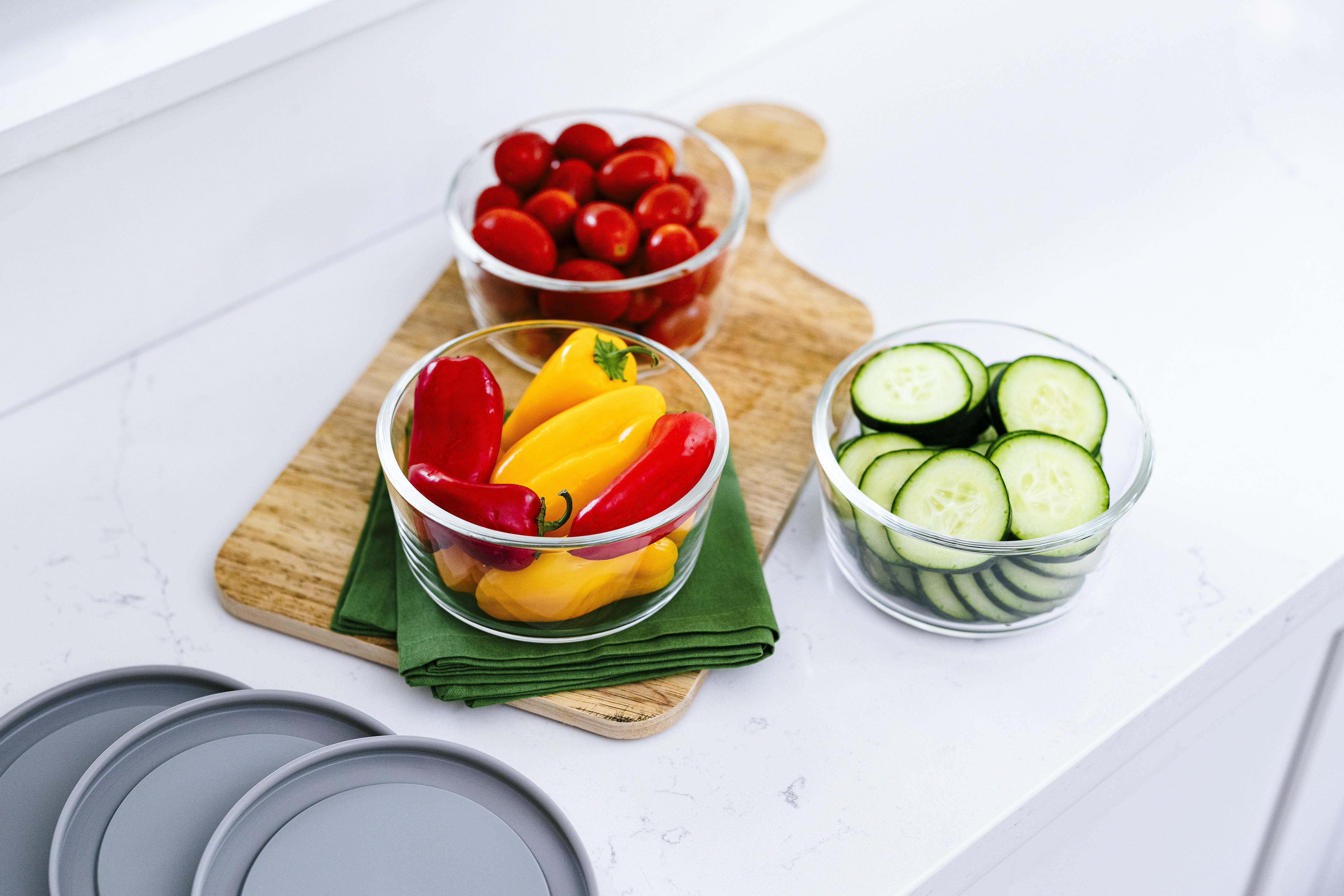 Glass Food Storage Containers - 6 Piece 2 Cup Set (3 Containers + 3 Lids)