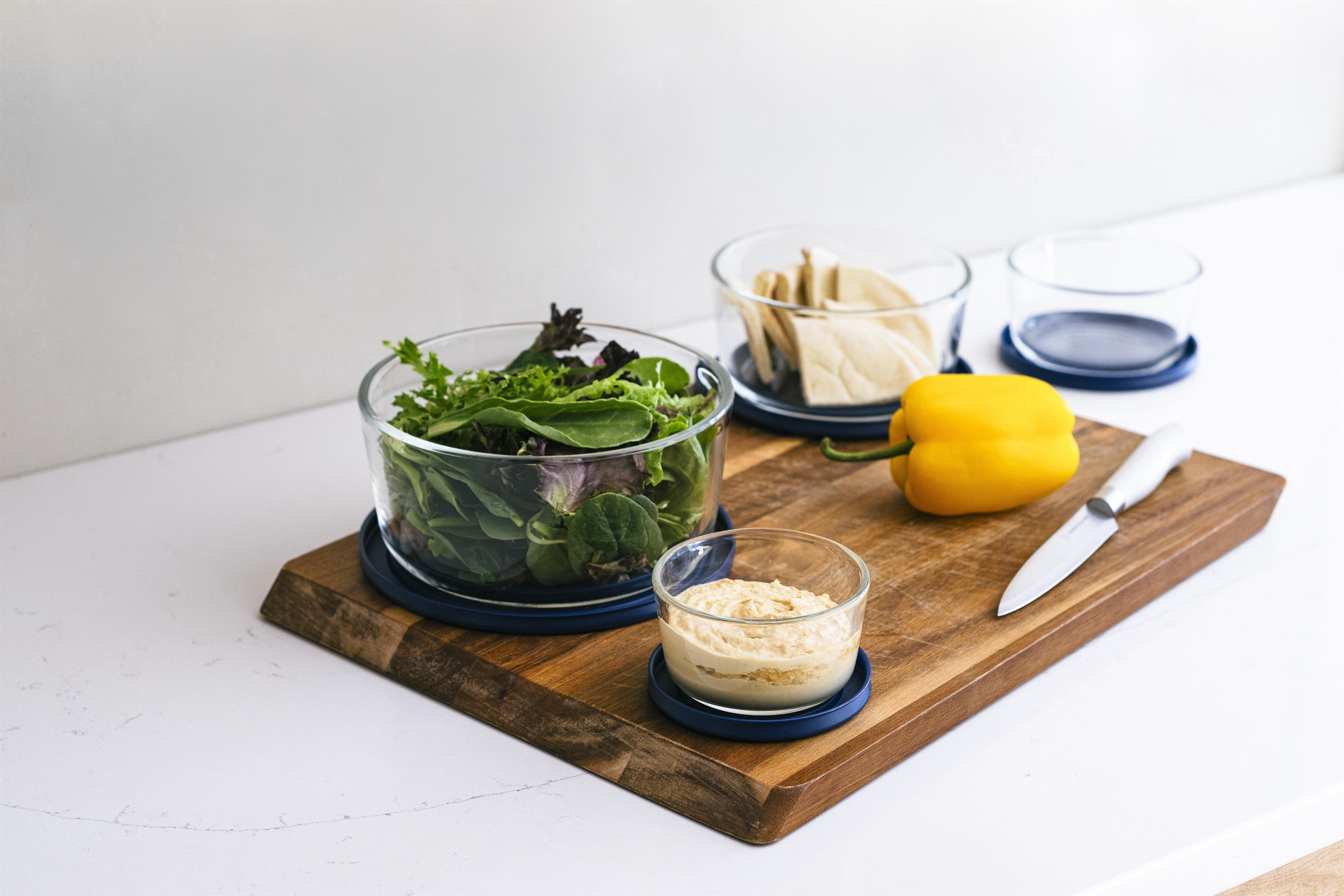 Glass Food Storage Containers - 8 Piece (4 Containers + 4 Lids) Round Nesting Space-Saving Set