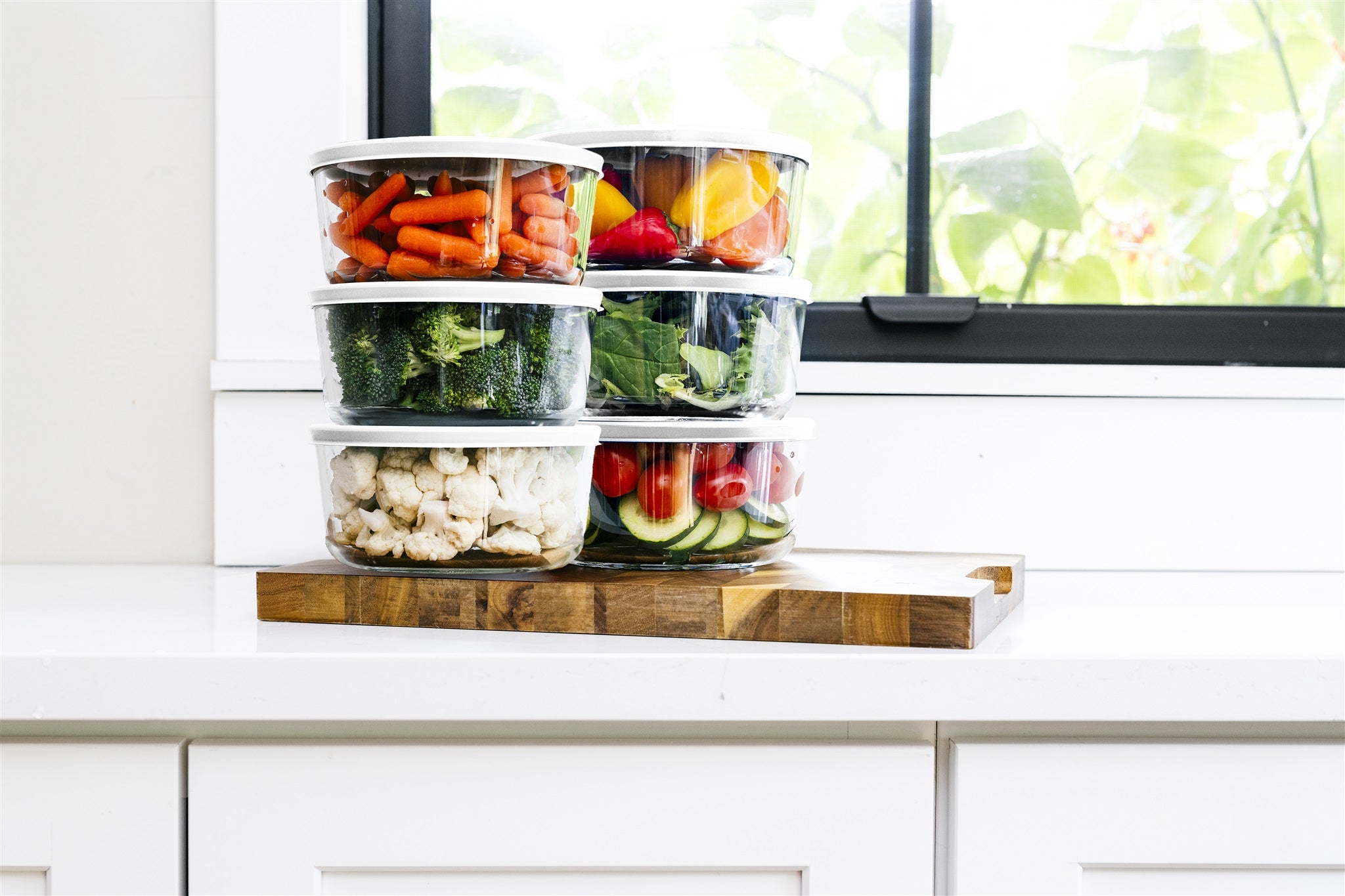 Glass Food Storage Containers - 12 Piece 2 Cup Set (6 Containers + 6 Lids), White