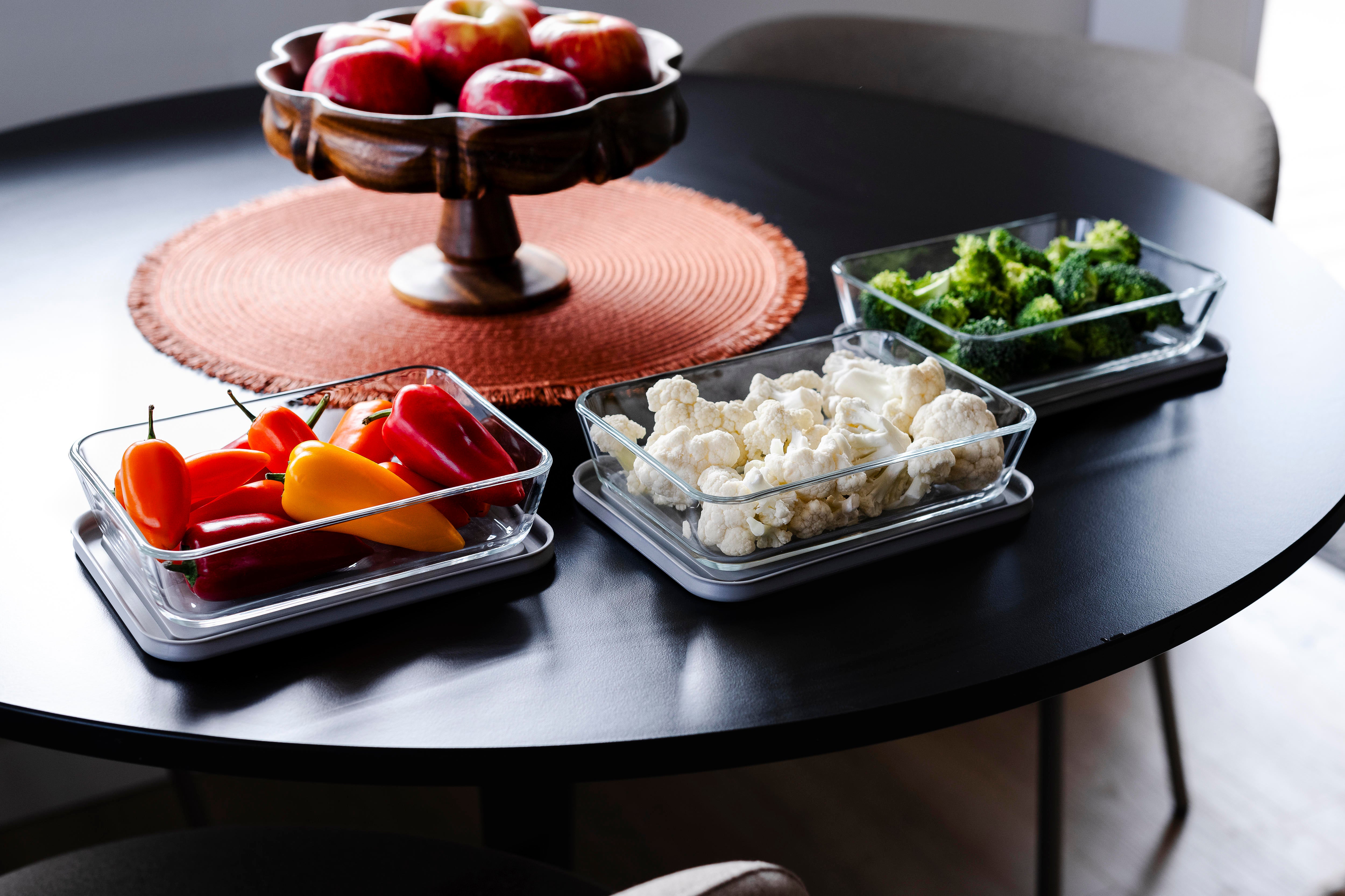 Glass Food Storage Containers - 12 Piece (6 Containers + 6 Lids) Rectangular Nesting Space-Saving Set