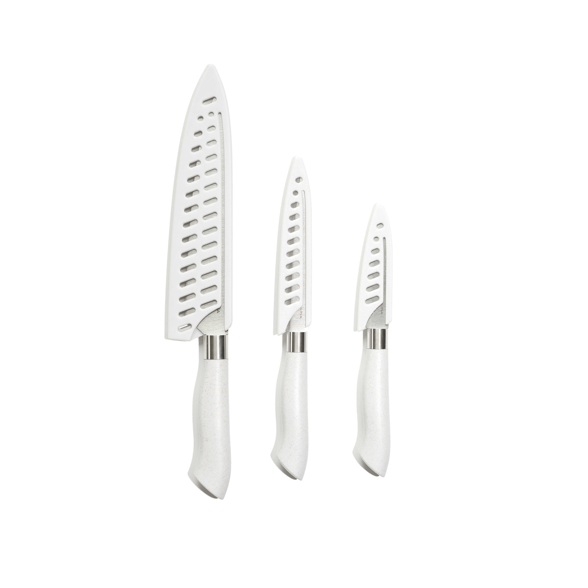 EcoCut 3 Piece Kitchen Knife Set With Blade Guards, Grey