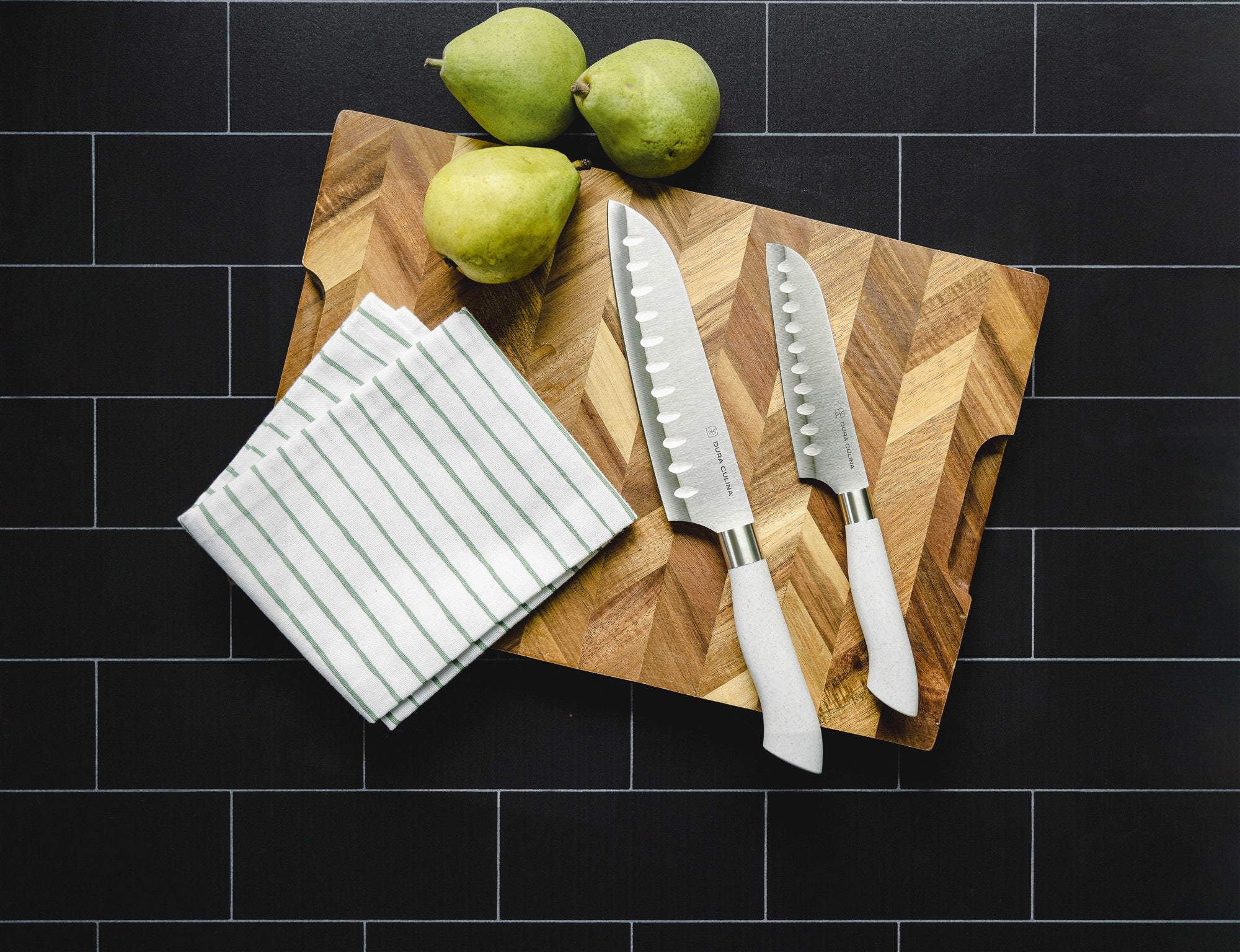 EcoCut 2 Piece Santoku Knife Set With Blade Guards, Grey
