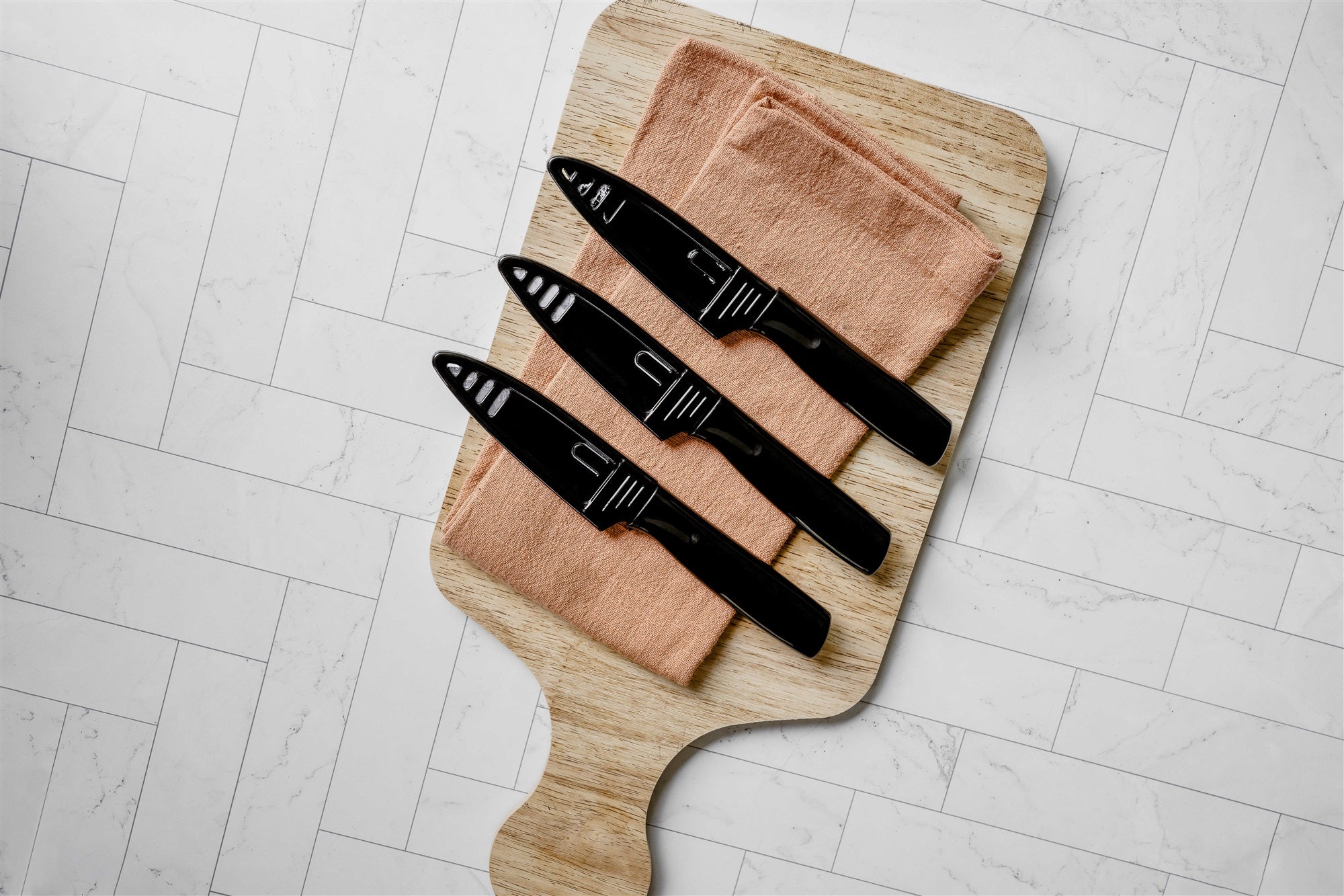 3 Piece Printed Knife Set with Sheaths, Marble
