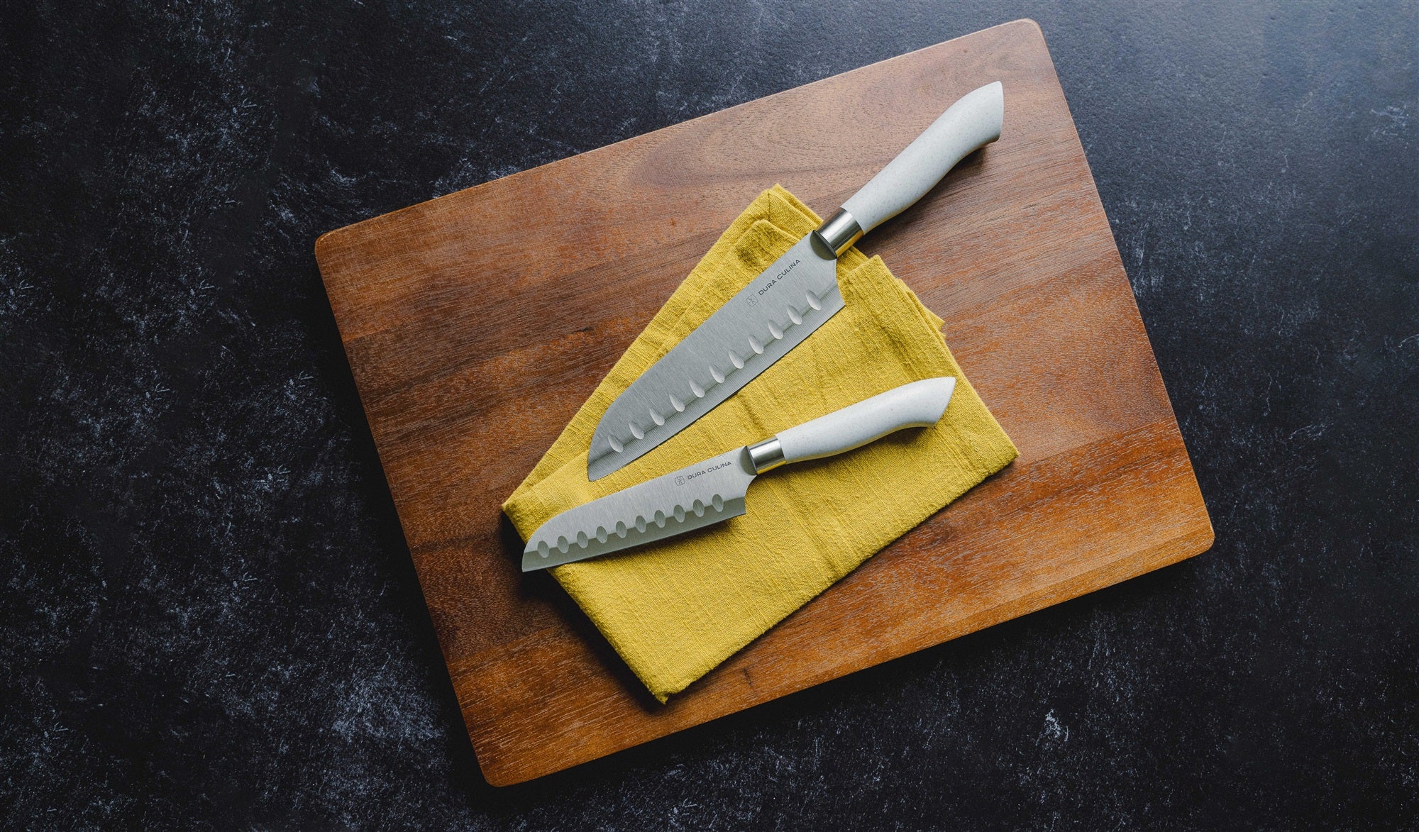 EcoCut 2 Piece Santoku Knife Set With Blade Guards, Grey