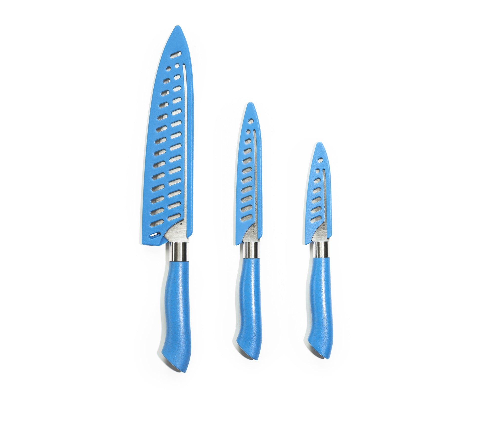 EcoCut 3 Piece Kitchen Knife Set With Blade Guards, Blue