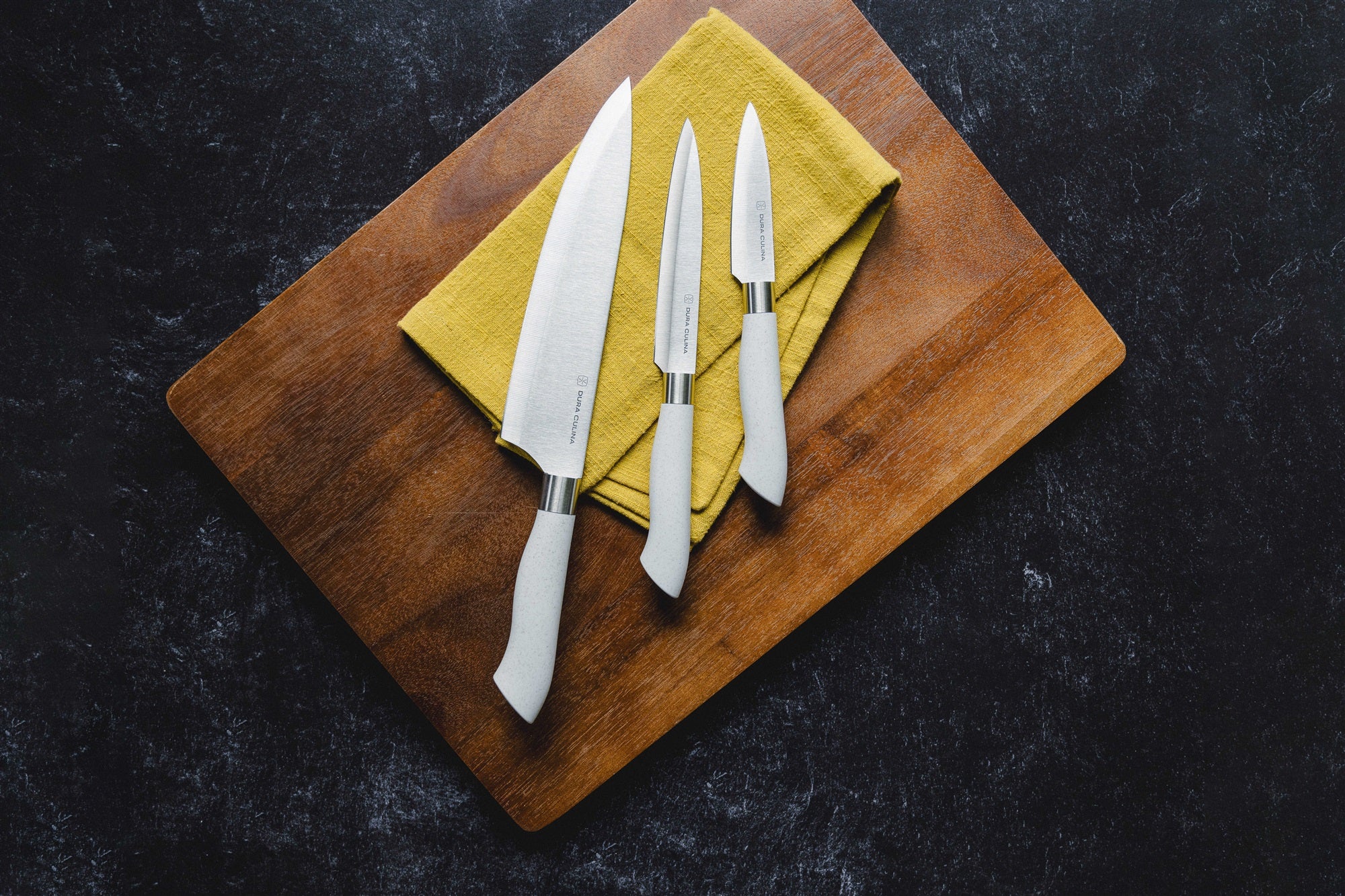 EcoCut 3 Piece Kitchen Knife Set With Blade Guards, Grey