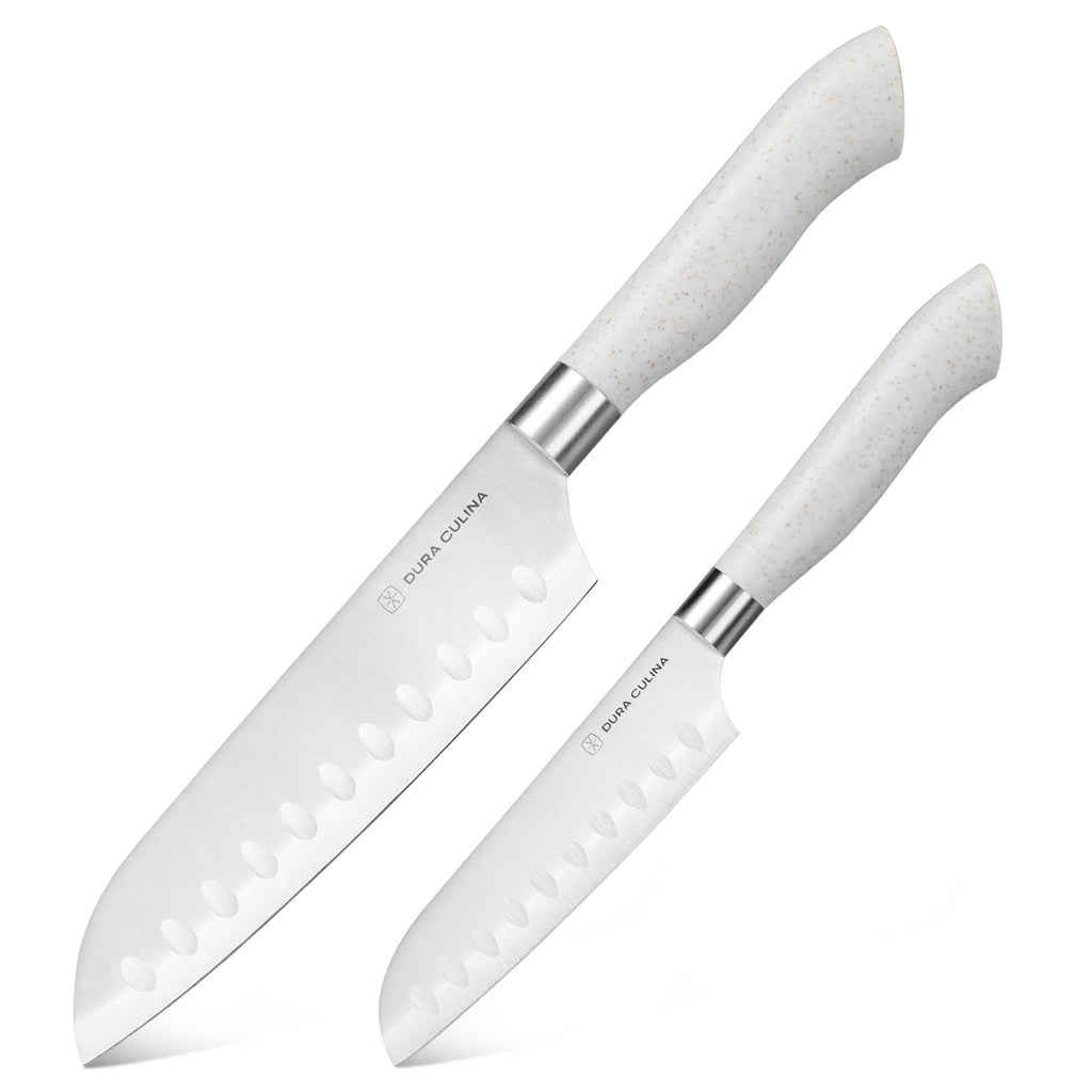 EcoCut 2 Piece Santoku Knife Set With Blade Guards, Grey Dura Living