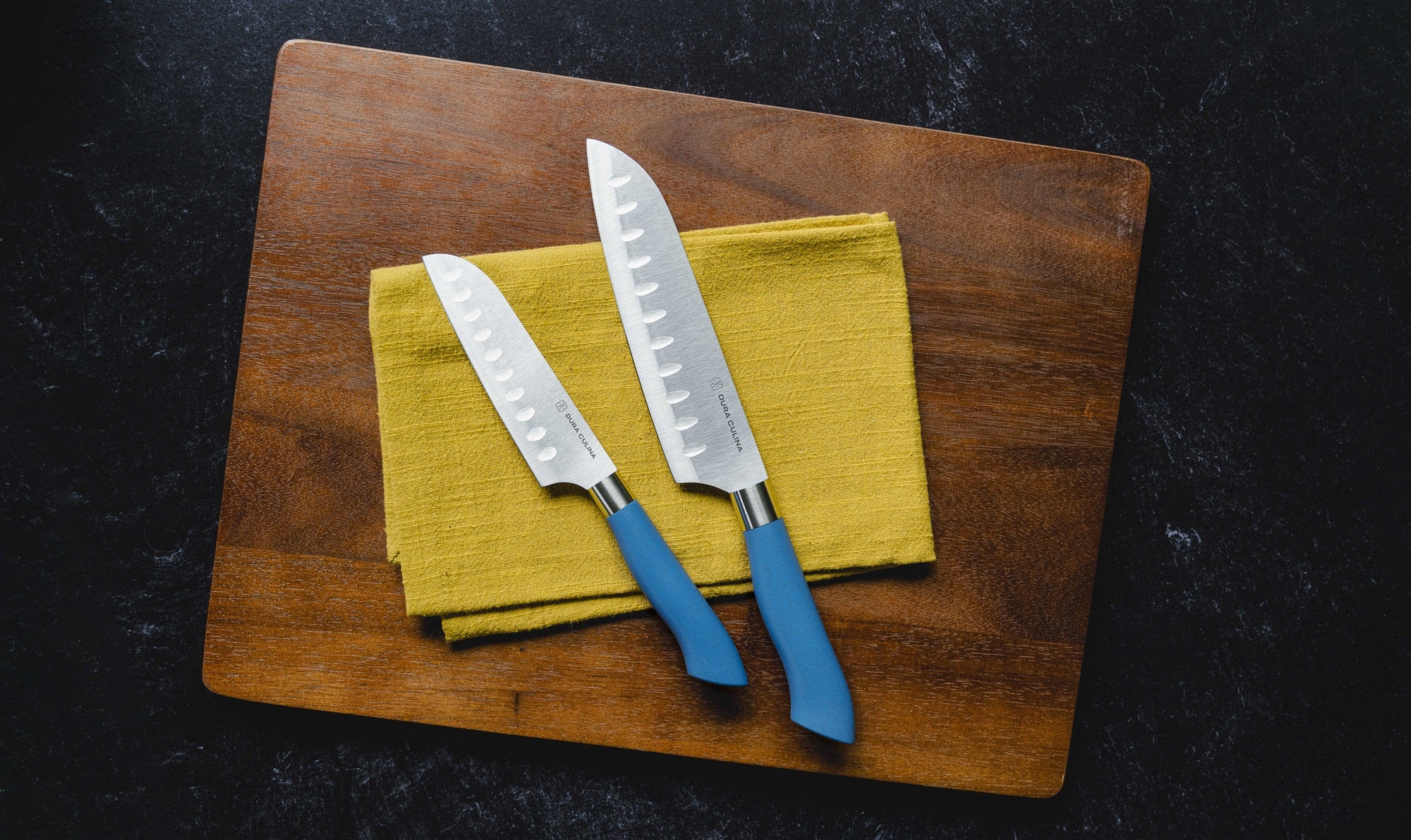 EcoCut 2 Piece Santoku Knife Set With Blade Guards, Blue