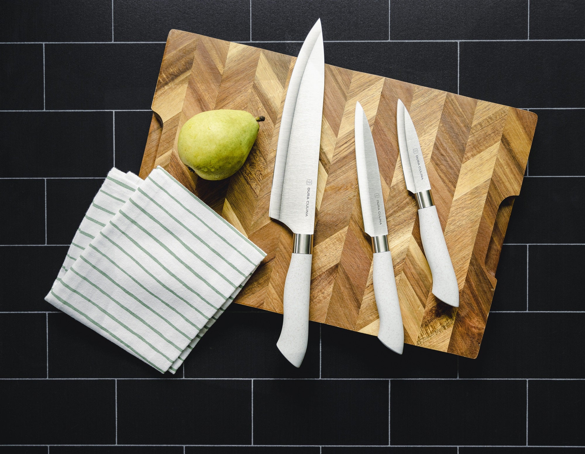 EcoCut 3 Piece Kitchen Knife Set With Blade Guards, Grey