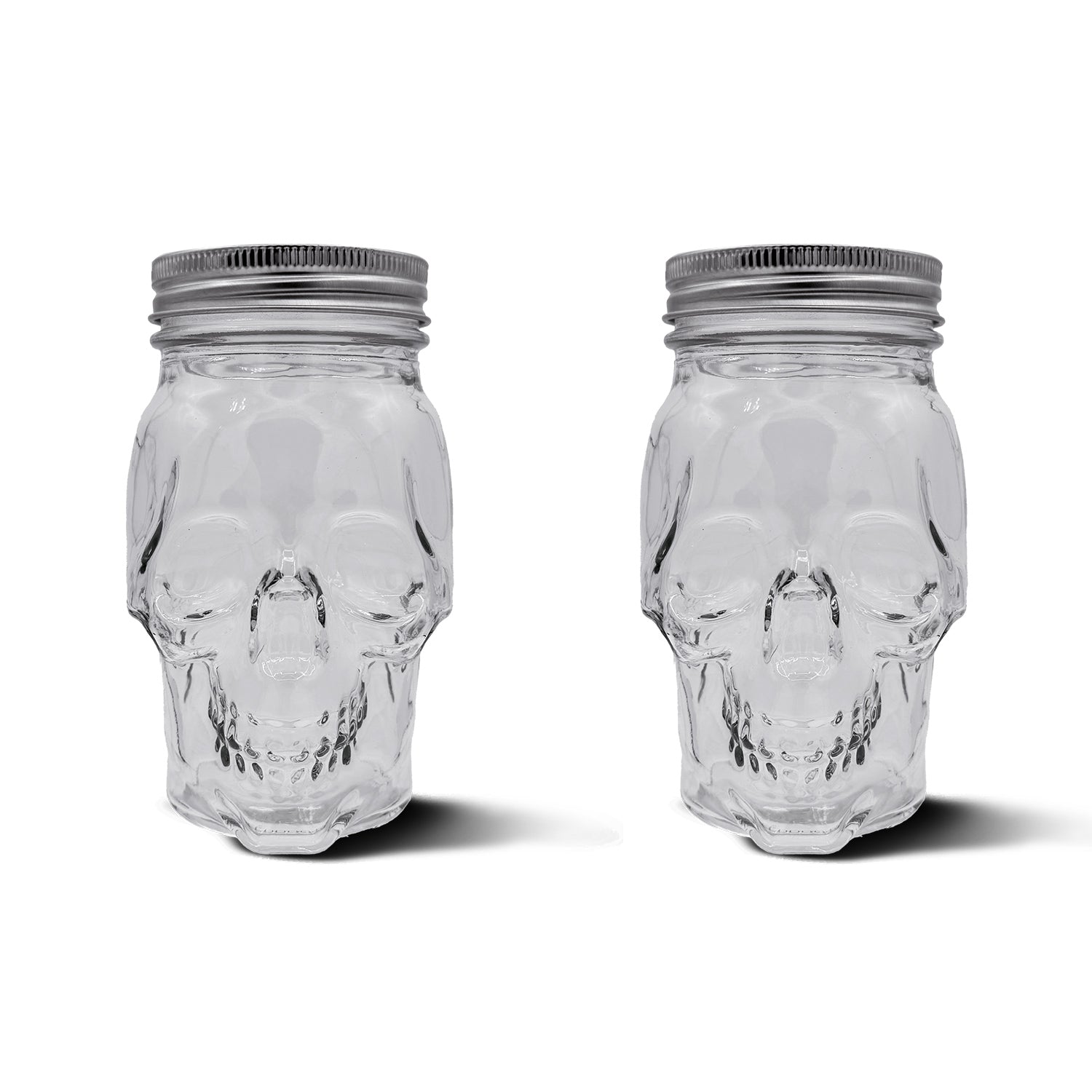 Skull Mason Jar with Lid, 4-Piece Set (2 skull Mason Jars & 2 Lids) 16oz, Clear