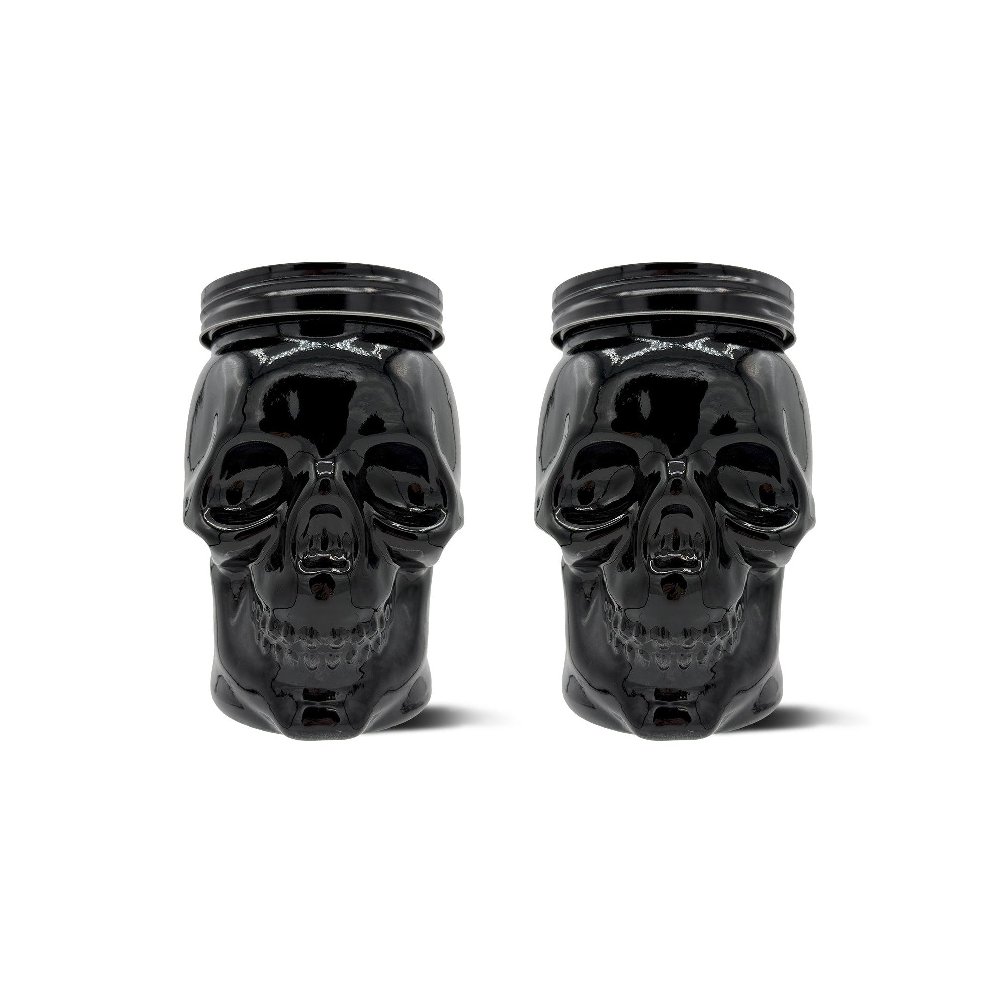 Skull Mason Jar with Lid, 4-Piece Set (2 skull Mason Jars & 2 Lids) 42oz, Black – Main View – Dura Living